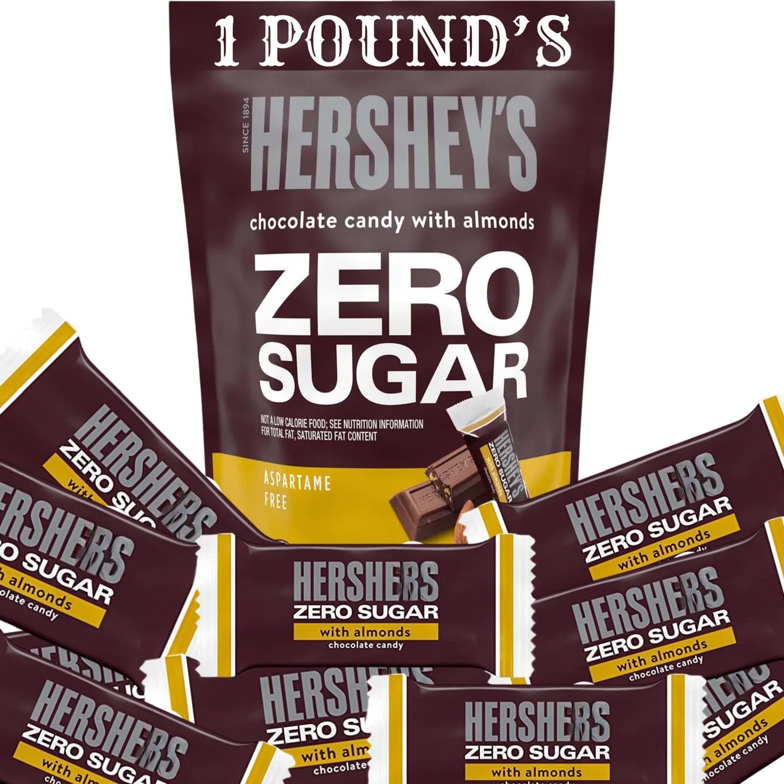 HERSHEY'S Zero Sugar ALMONDS Chocolate Candy Bag, Zero Sugar Assorted Flavors, for Special Occasions (1 Pound, ALMONDS) ALMOND
