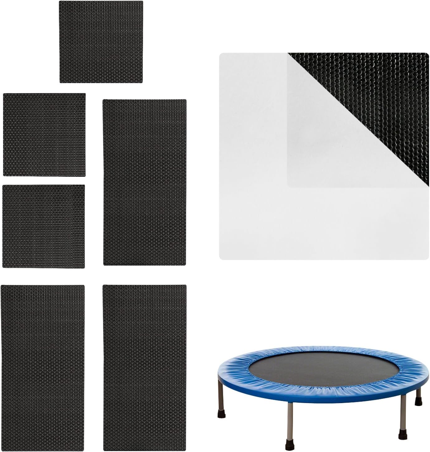 Self-Adhesive Trampoline Patch Repair Kit - 3 Square + 3 Rectangular Patches - Trampoline Accessories for Repairing Tears or Holes in Trampoline Mats