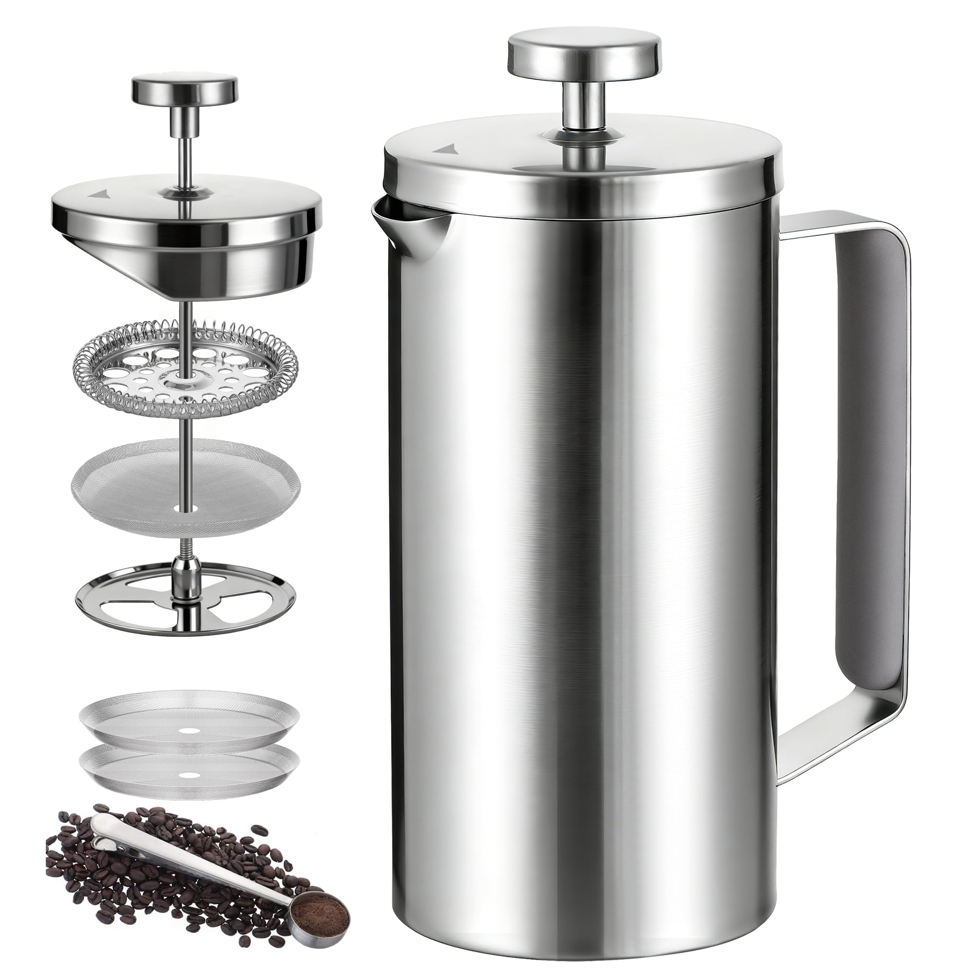600ml Small French Press Coffee Maker, Double Wall Stainless Steel Coffee Press Pot with Detachable Filter, Cool Touch Insulated Handle, Dishwasher Safe Portable Brewer for Home Camping Travel