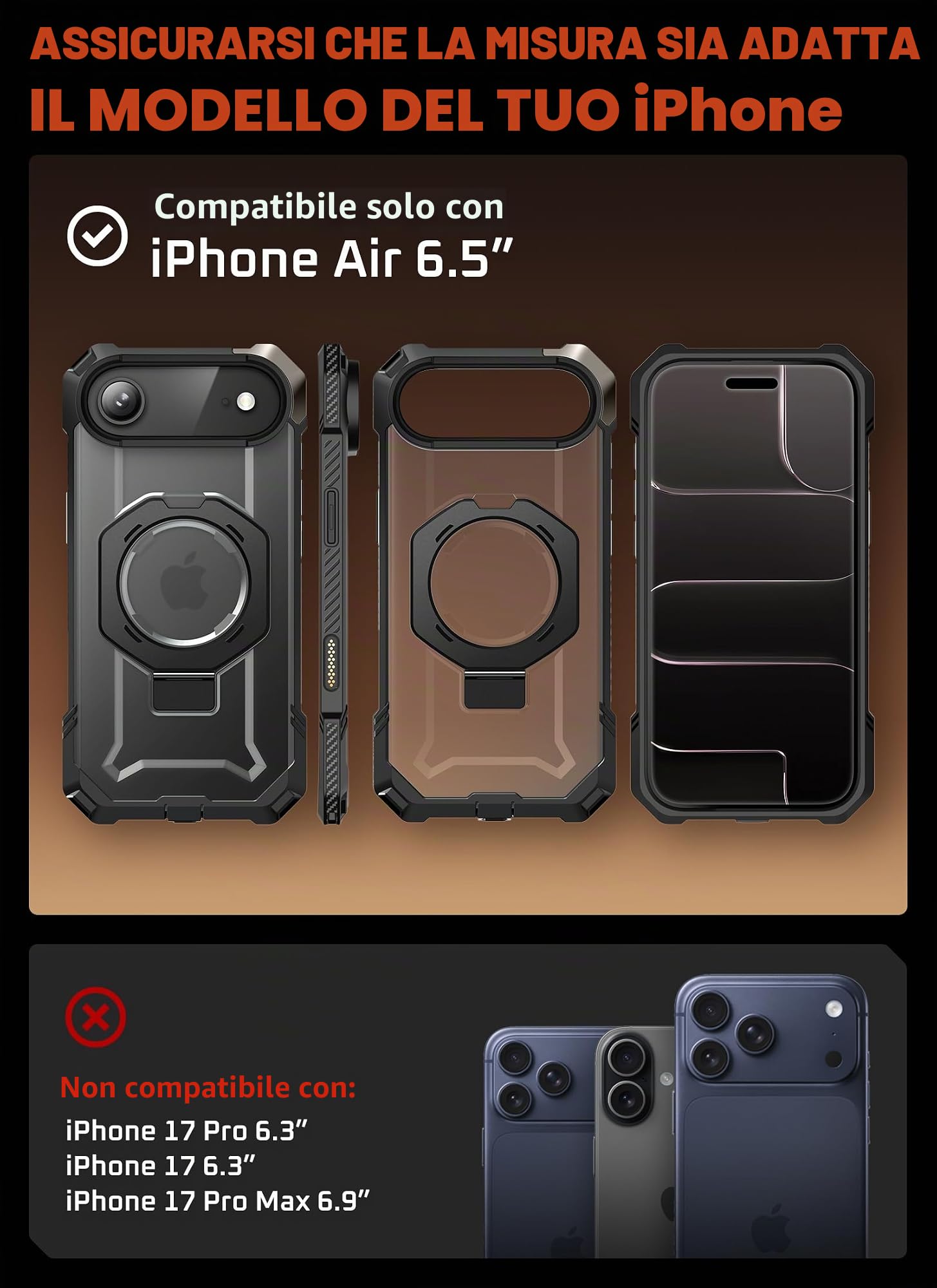 SUPCASE Cover per iPhone Air 6.5 Pollici con Supporto (Unicorn Beetle Grip), [Compatibile con MagSafe] [Protezione Militare dalle Cadute] - Custodia Magnetica Robusta e Resistente (Nero)
