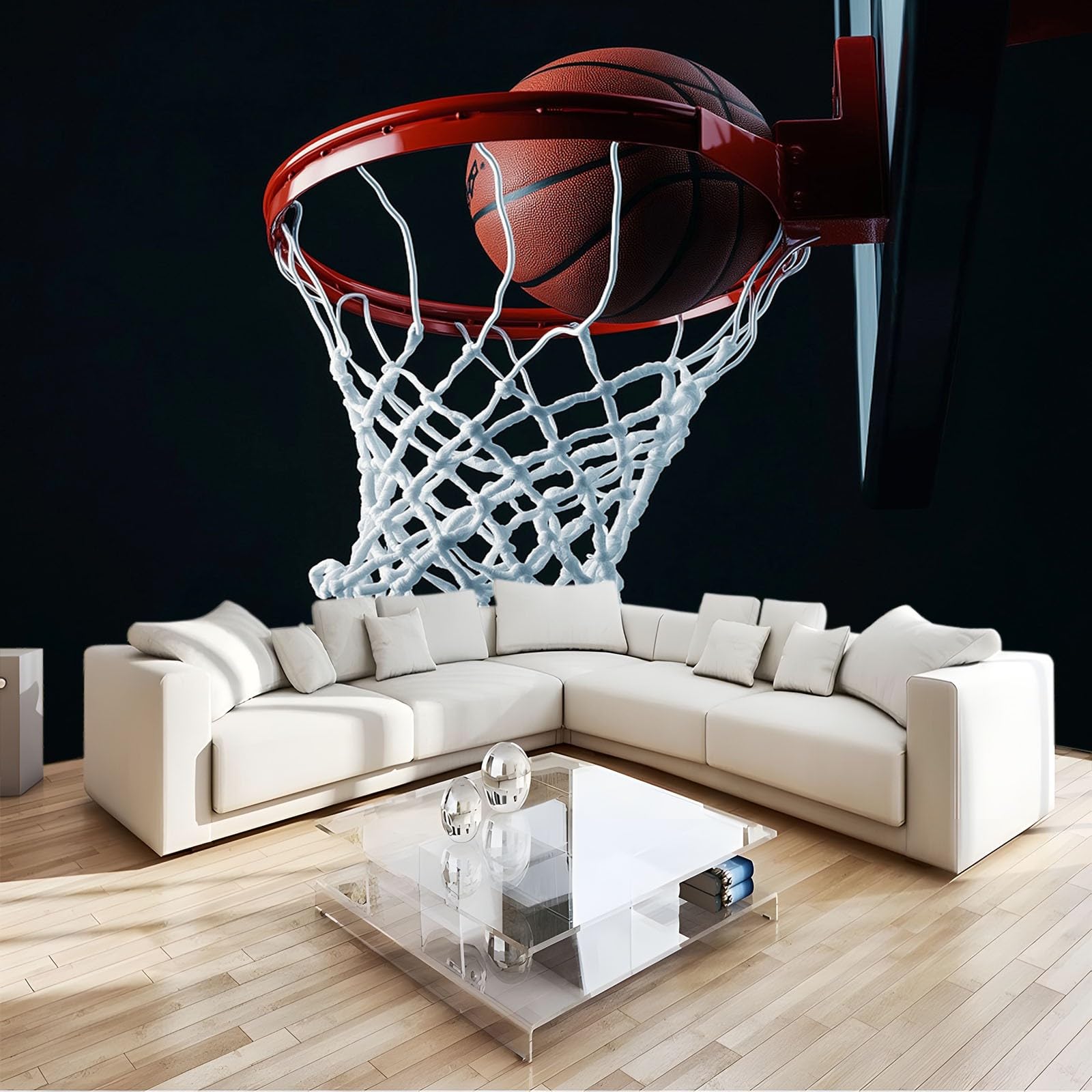 Poster géant basket noir décor panoramique mural pour salon et chambre