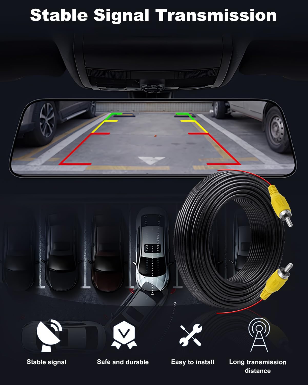 Câble RCA Vidéo 10M Avec Adaptateur Et Alimentation DC - Pour Caméra De Recul Et Moniteur | LbsAMP