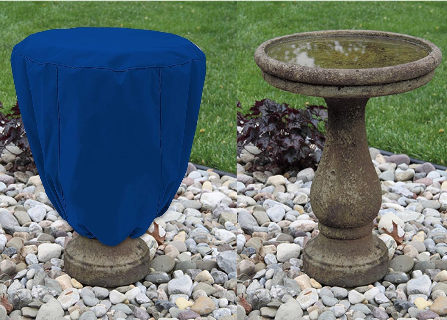 Covers & all Round Bird Bath Cover, Feeder Bowl Well Winter cover with Elastic, 18 Oz heavy duty Waterproof UV Weather Resistant Outside Garden Backyard Basin Fountain (30"Diameter x 20" H, Blue)