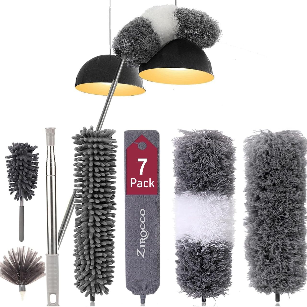 ZIROCCO Microfiber Duster 7 Pcs Set Feather Duster Cleaning Kit 100 Inches Extension Pole, Reusable Bendable Cobweb Dusters for Cleaning Ceiling Fan, Car, Computer, Blinds, Furniture (B0D7MRWNCQ) Amazon Price History, Amazon Price Tracker
