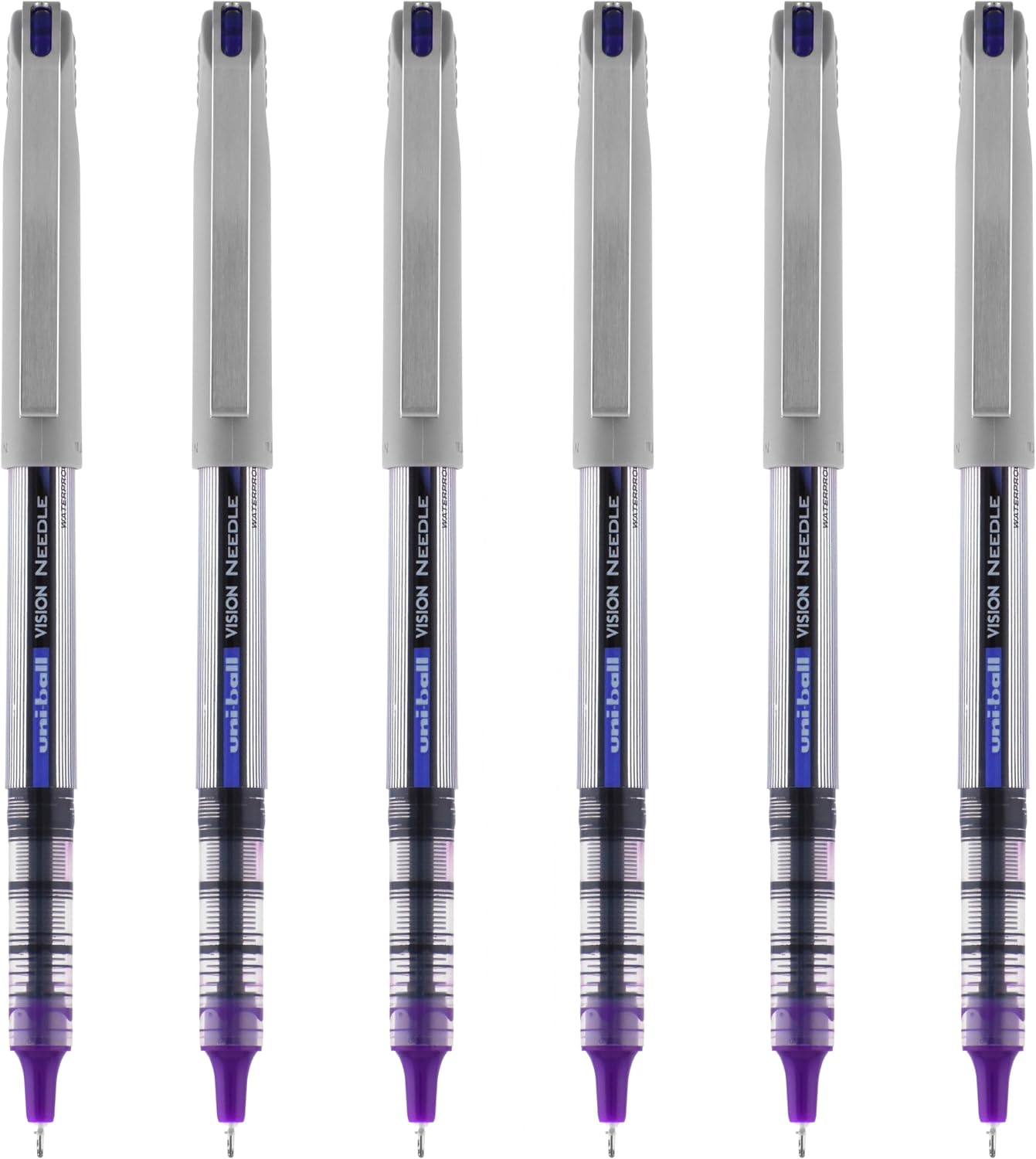 uniball Vision Needle Rollerball Pen, Fine Point (0.7mm), Violet Ink, 6 Pens
