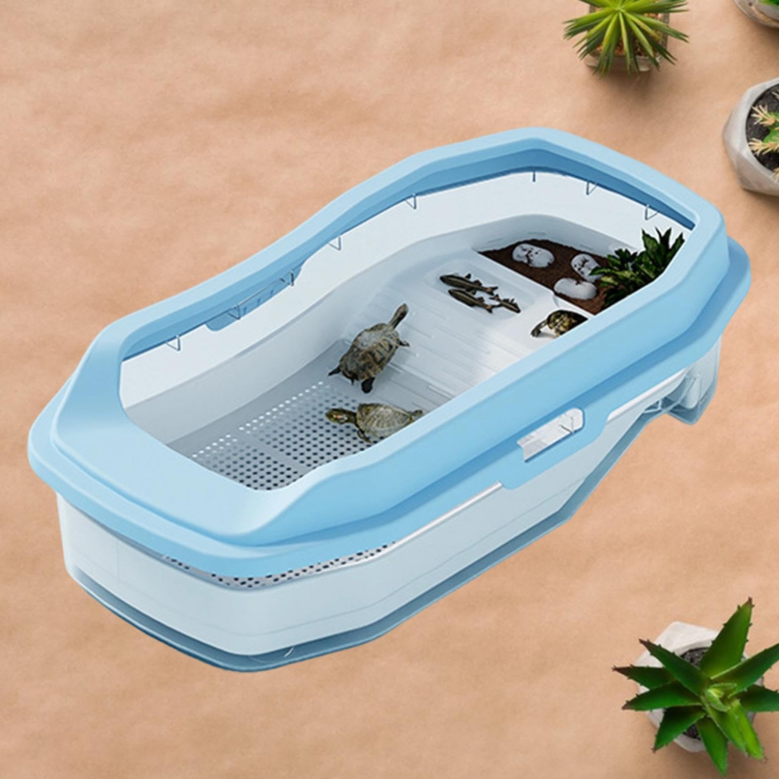 Tanque para Tortugas, Acuario para Cría de Tortugas, Suministros a Prueba de Fugas, Hábitat para Tortugas, Tanque para Reptiles, Ranas Ermitañas, Laga, Azul, Individual