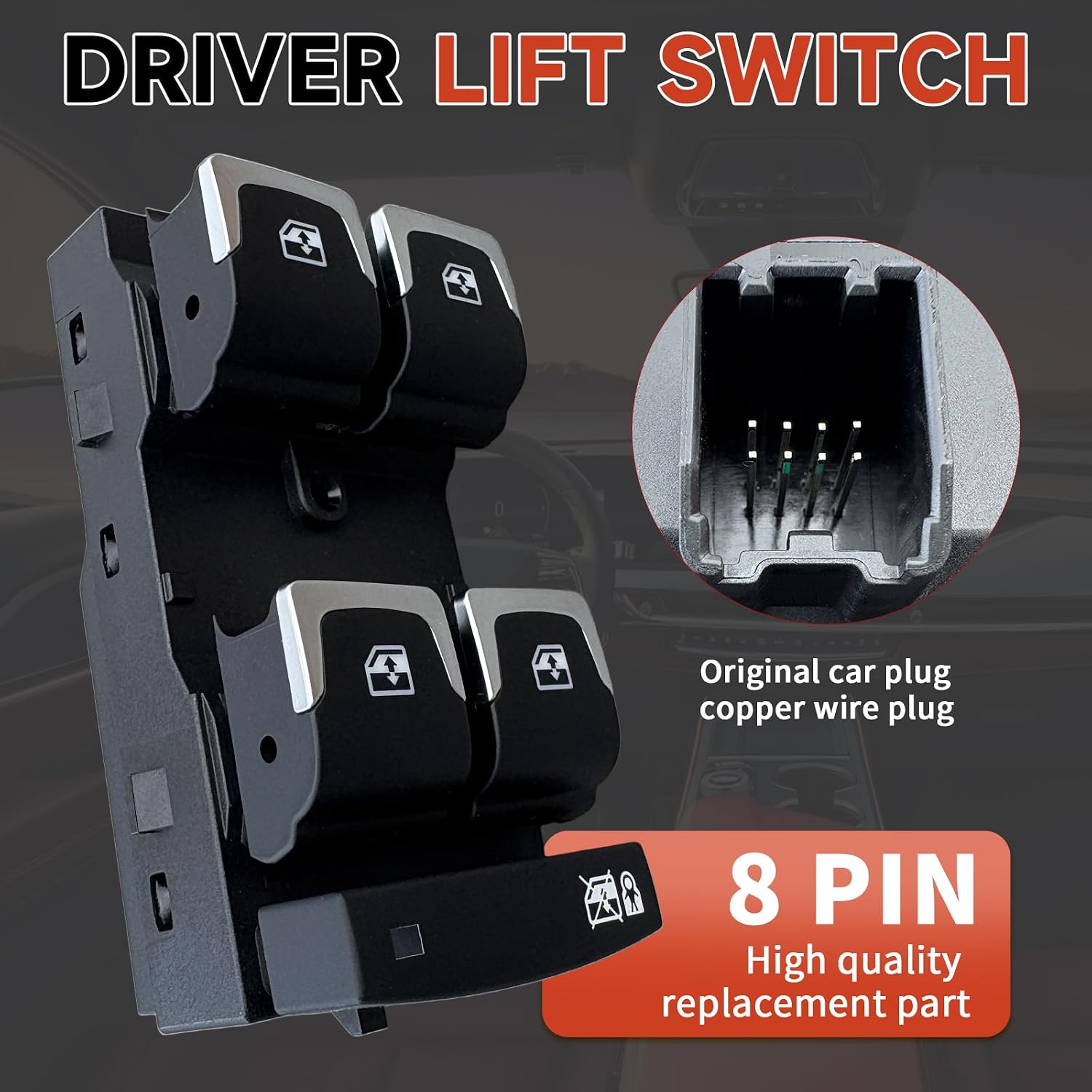 Driver-Side Power Window Switch Assembly - Fits 2014-2020 Cadillac CTS, 2016-2020 CT6 - W/Pry Tool