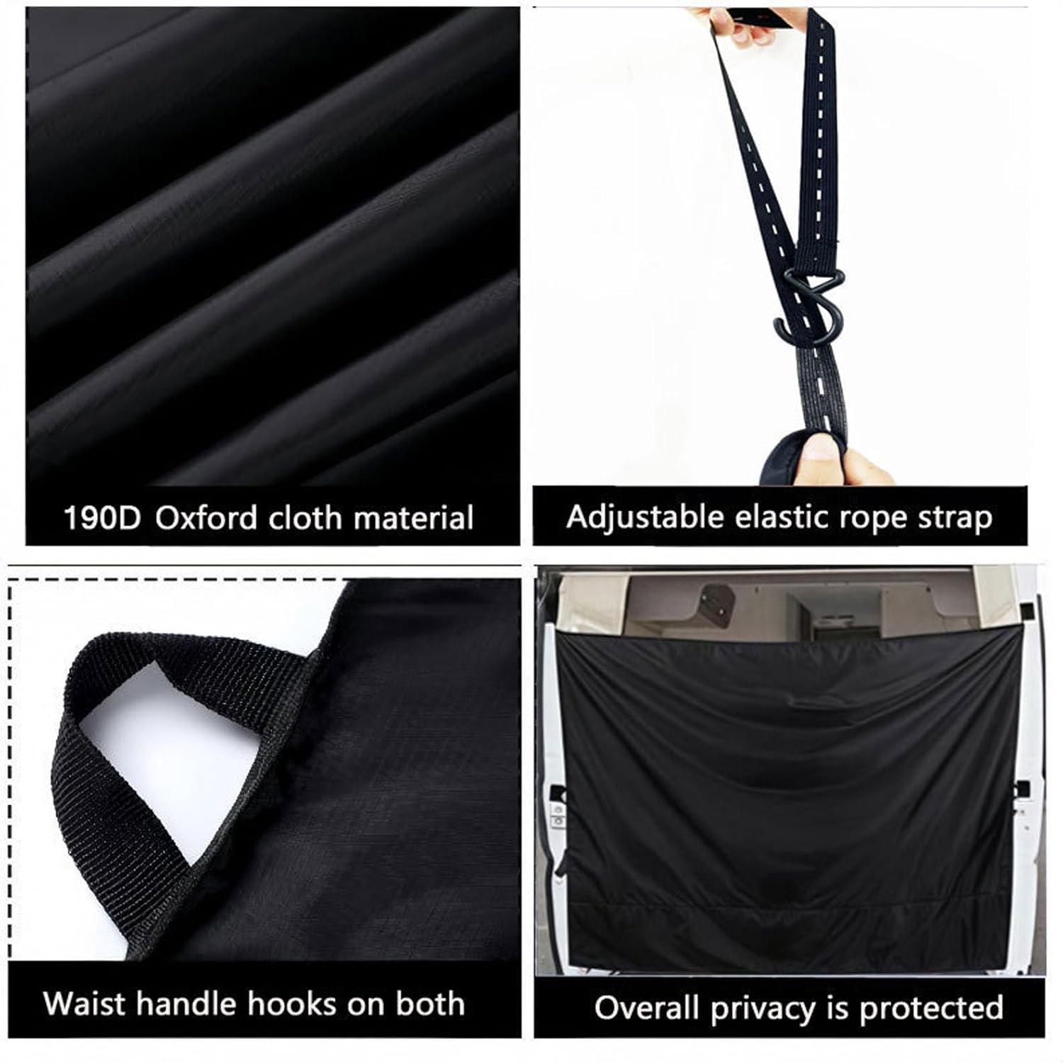 Car Sun Shades Curtain Adjustable Tension Rope Universally Vehicle Privacy Protections Cover for Campers Trailer Black Large Car Curtains Campers Rear Door Shower Curtain