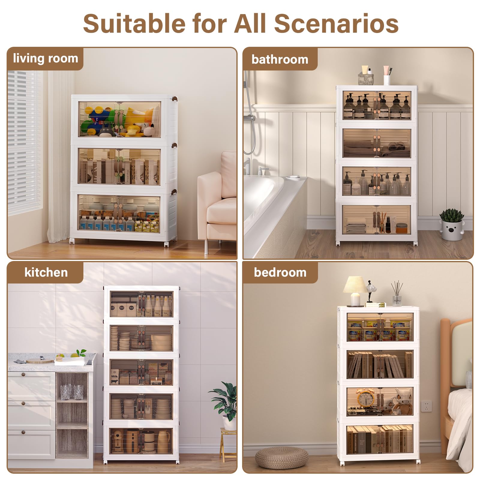 Stackable Storage Bins With Lids Collapsible Plastic Cabinet YUFUL