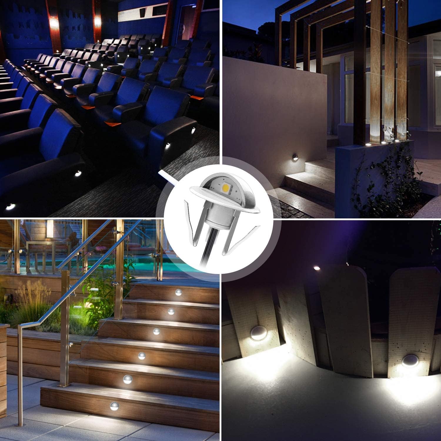 10 Pack LED Stair Lights Kit Low Voltage Deck Lights Waterproof IP65 Outdoor 1-2/5" Recessed Wood LED Deck Lighting Yard Garden Patio Step Landscape Pathway Decor Lamps, Cold White