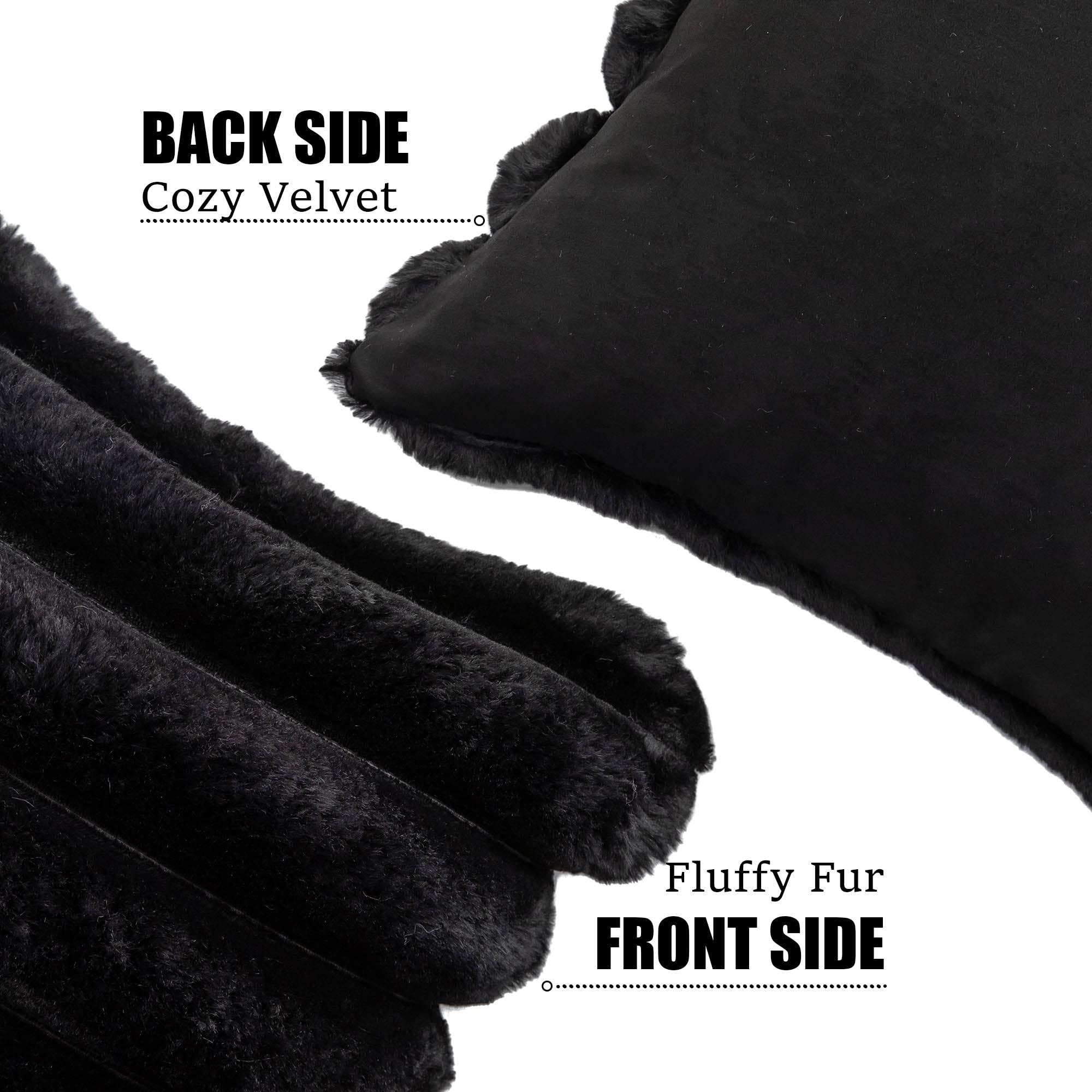 Neelvin Black Faux Fur Cozy Soft Striped Decorative Throw Pillow Covers 16x16 inch(40x40cm) Set of 2,Velvet Pillowcase Cushion Case for Sofa Couch - Image 2