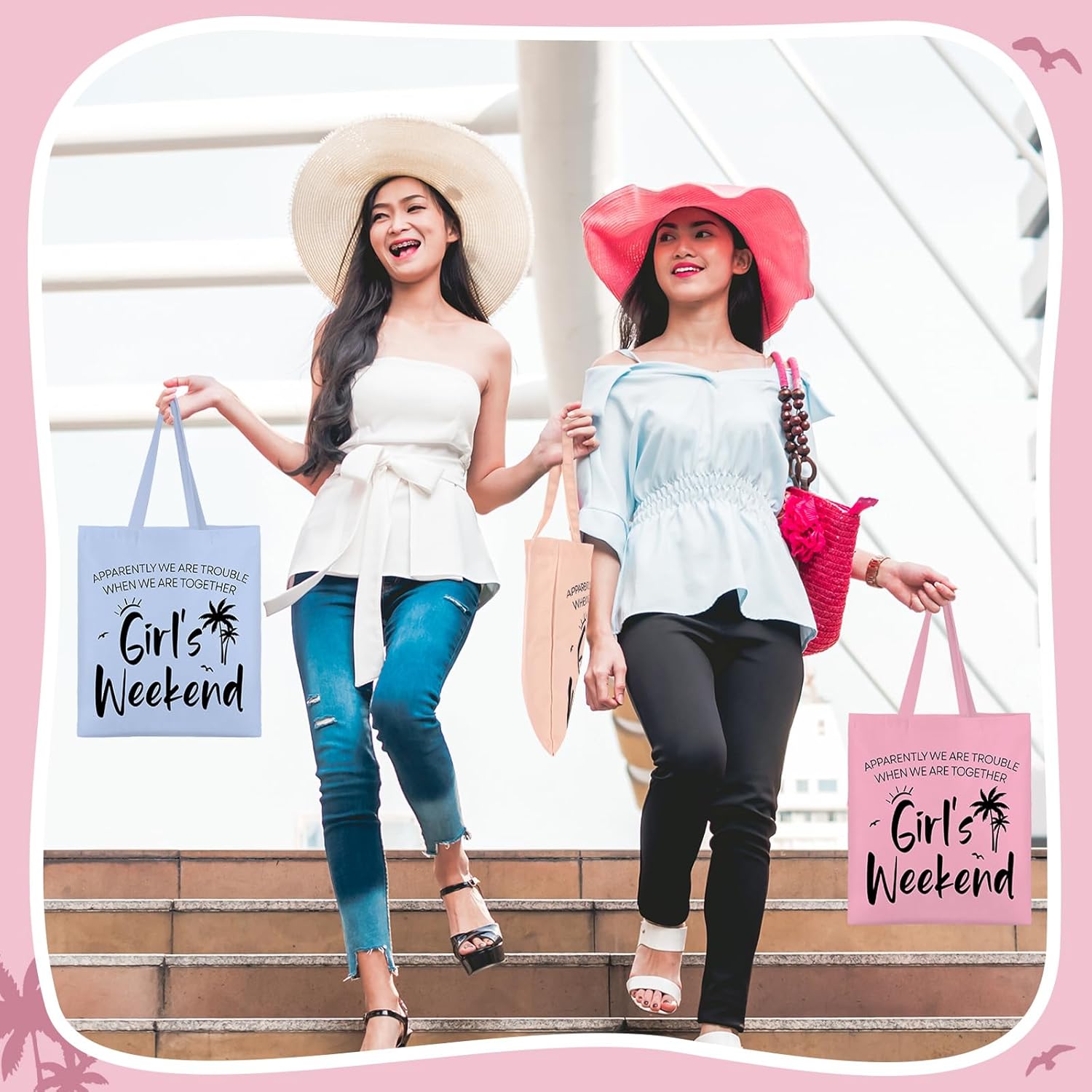 Paterr 8 Pcs Girls Weekend Trip Gifts for Women 4 Makeup Bags 4 Tote Bags Galentine Summer Vacation Bestie Friendship Favors(Weekend,Stylish Color) - Image 6