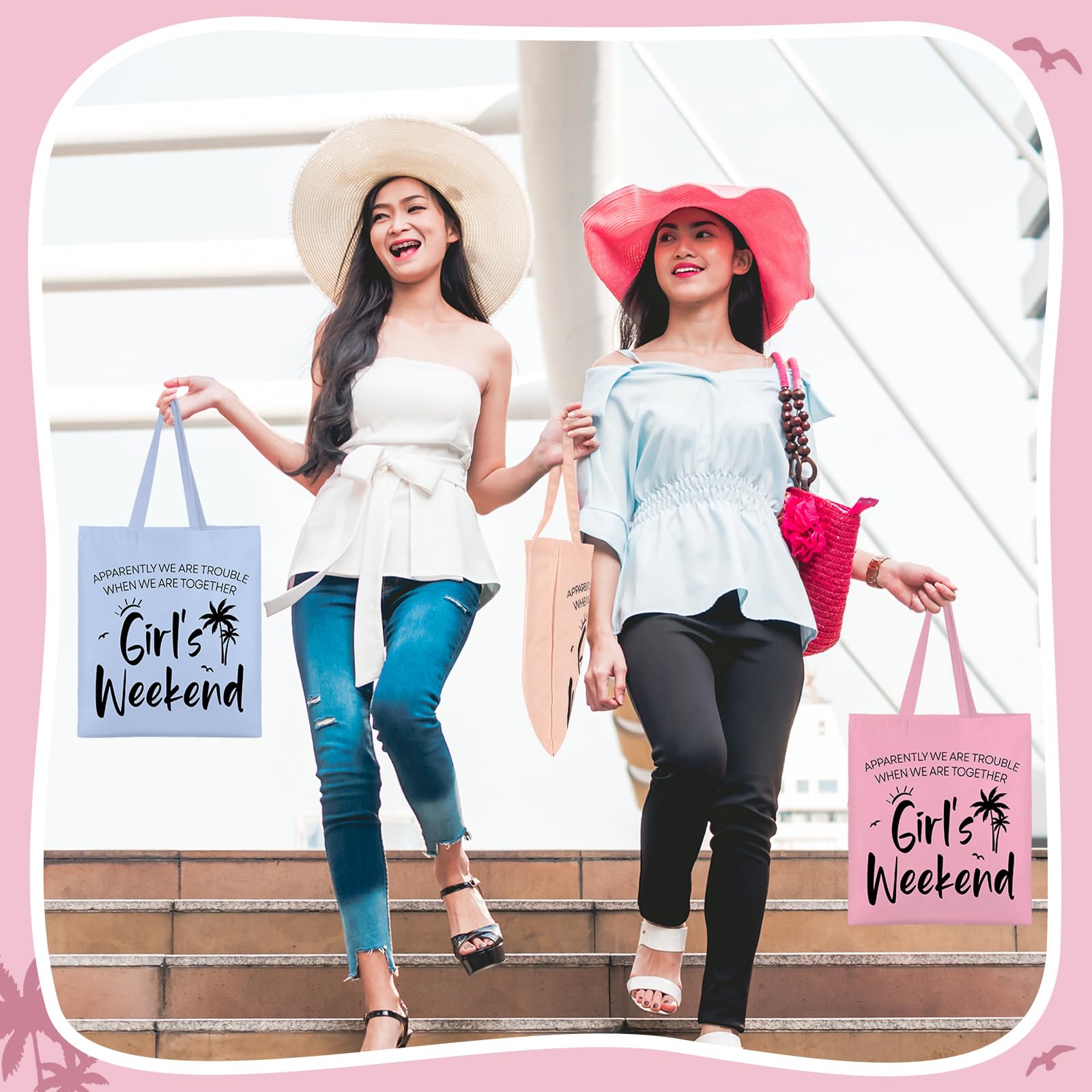 Paterr 8 Pcs Girls Weekend Trip Gifts for Women 4 Makeup Bags 4 Tote Bags Galentine Summer Vacation Bestie Friendship Favors(Weekend,Stylish Color)
