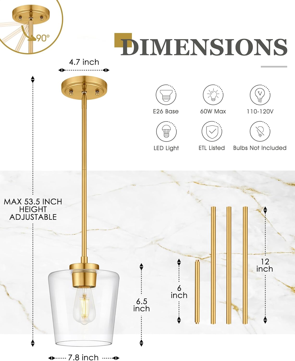 Audicki 2-Packc Pendant Lights Kitchen Island, 8" Brushed Gold Hanging Lights Fixtures with Clear Glass Shade, Modern Kitchen Pendant Lighting Over Island for Dining Room, AD-22004-1P2L-GD-C Brushed Gold & Clear Glass 2-Pack, 7.8 inch