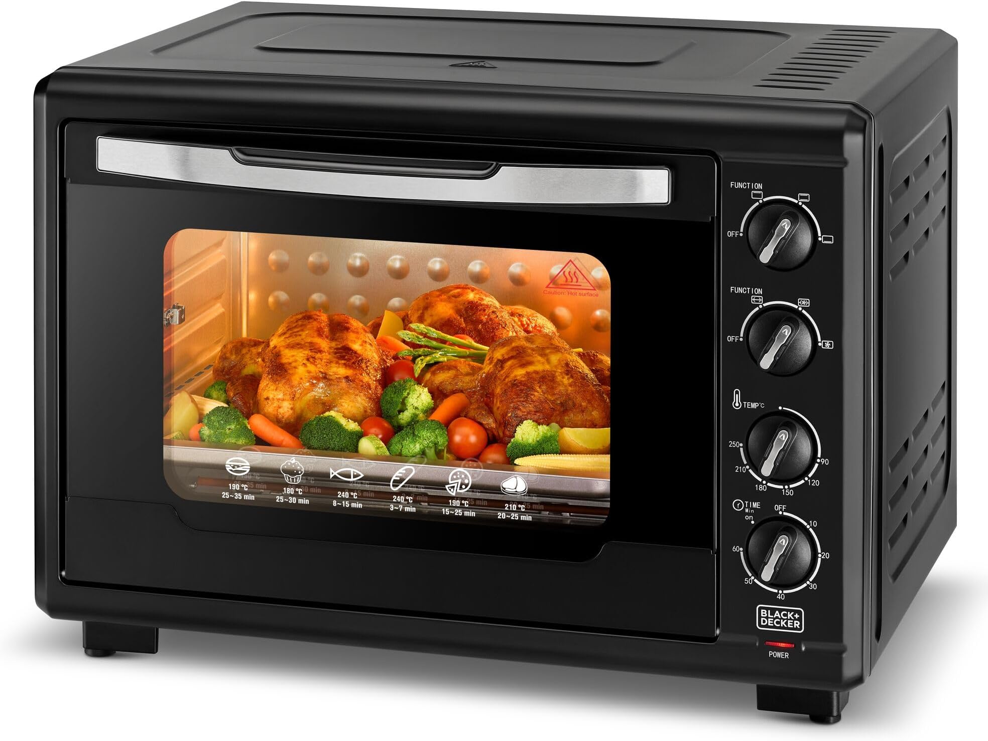 BLACK+DECKER Toaster Oven with Double Grill, 2000W, 55L Capacity, 90-230° Temp Control, Double Glass Door, Stainless Steel Interior, Multiple Accessories for Baking & Broiling, Black - TRO55RDG-B5