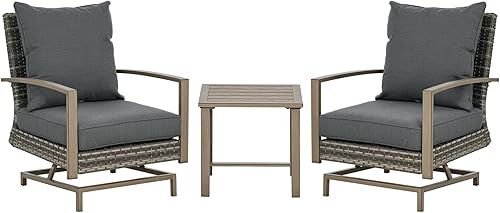 Outsunny Juego de 3 piezas de mimbre para patio con cojines, marco de aluminio, muebles de conversación de ratán de polietileno para exteriores con