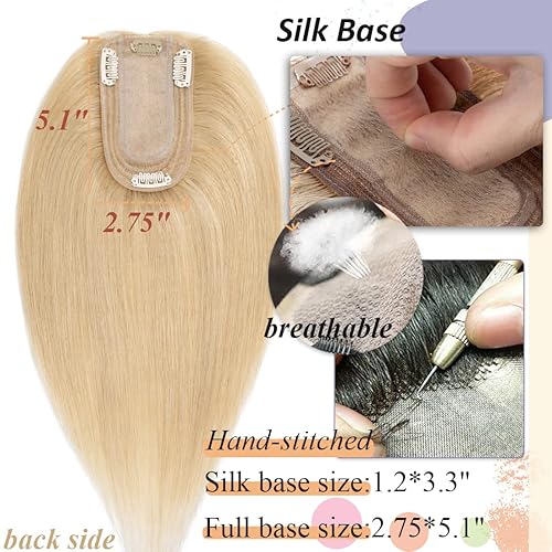 Miniatura 2 de S-noilite Topper Hiar - Parte superior de seda de cabello humano para mujer, 130% de densidad, hecho a mano, clip en la parte superior, parte media,
