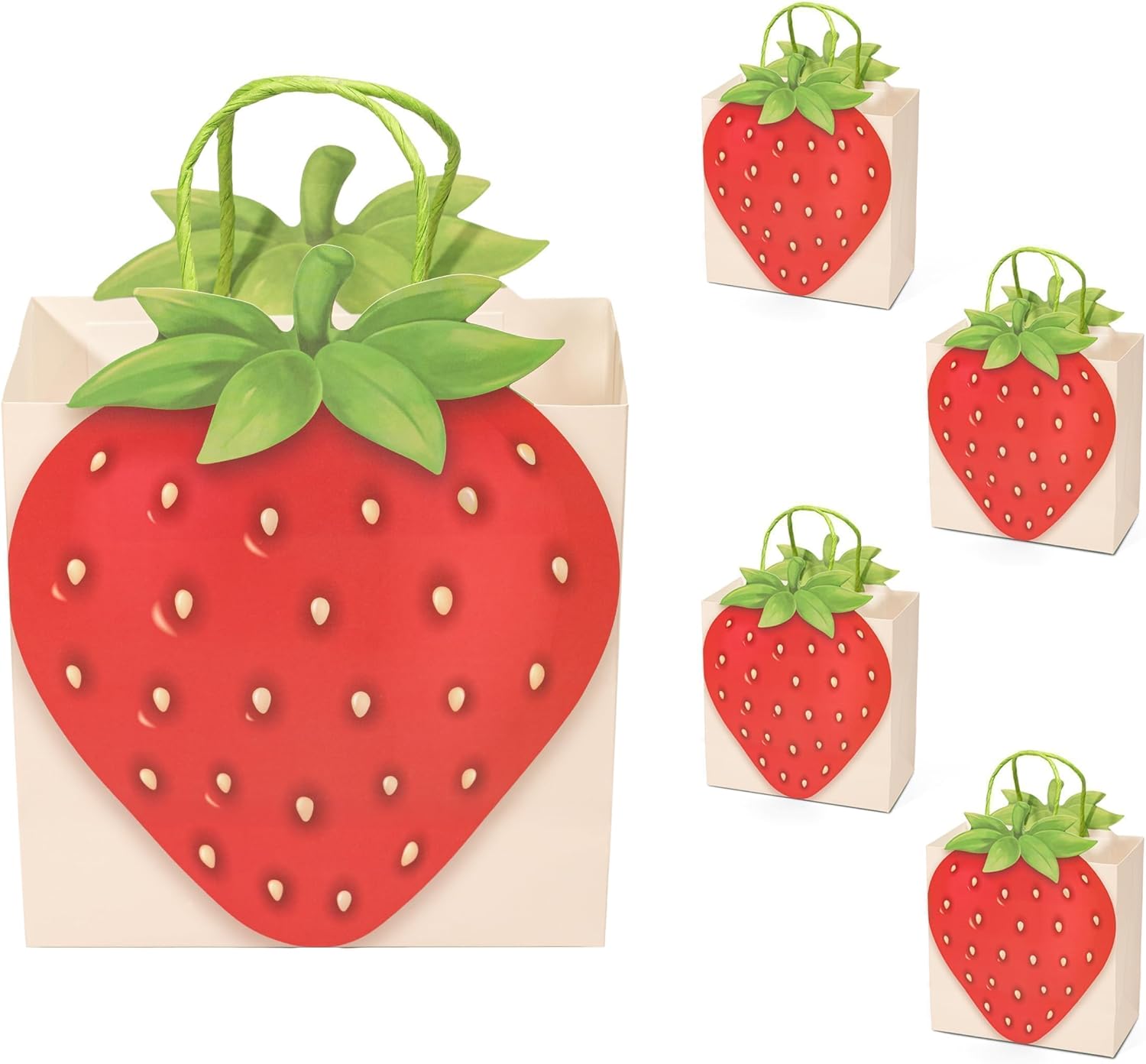 Cheerland Strawberry Gift Bags Fruit Party Favor Bags Goodie Tote Christmas Treat Paper Bags for Strawberry Shortcake Berry First Birthday Picnic Summer Tropical Theme Baby Shower Party Supplies 4pcs