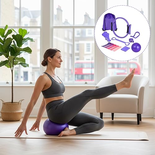 Miniatura 3 de Kit de pilates, equipo de pilates morado para mujer, con anillo de pilates y juego de pelotas, bandas de resistencia y accesorios de pilates, kit