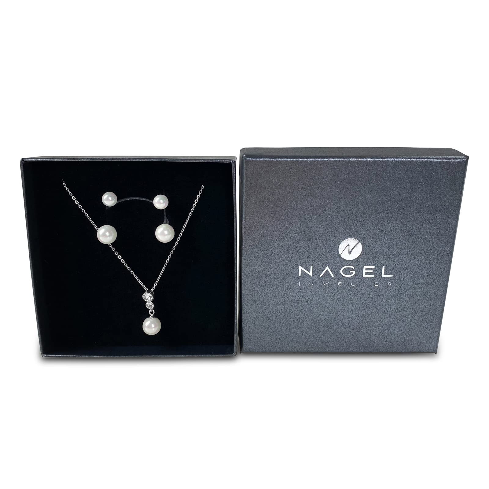 Silberkette mit Anhänger, Perlenohrring Pearl Essence, aus 925 Sterling Silber, Weißgold oder Roségold vergoldet, mit Perle und Zirkonia im Brillantschliff, einzeln oder als Set