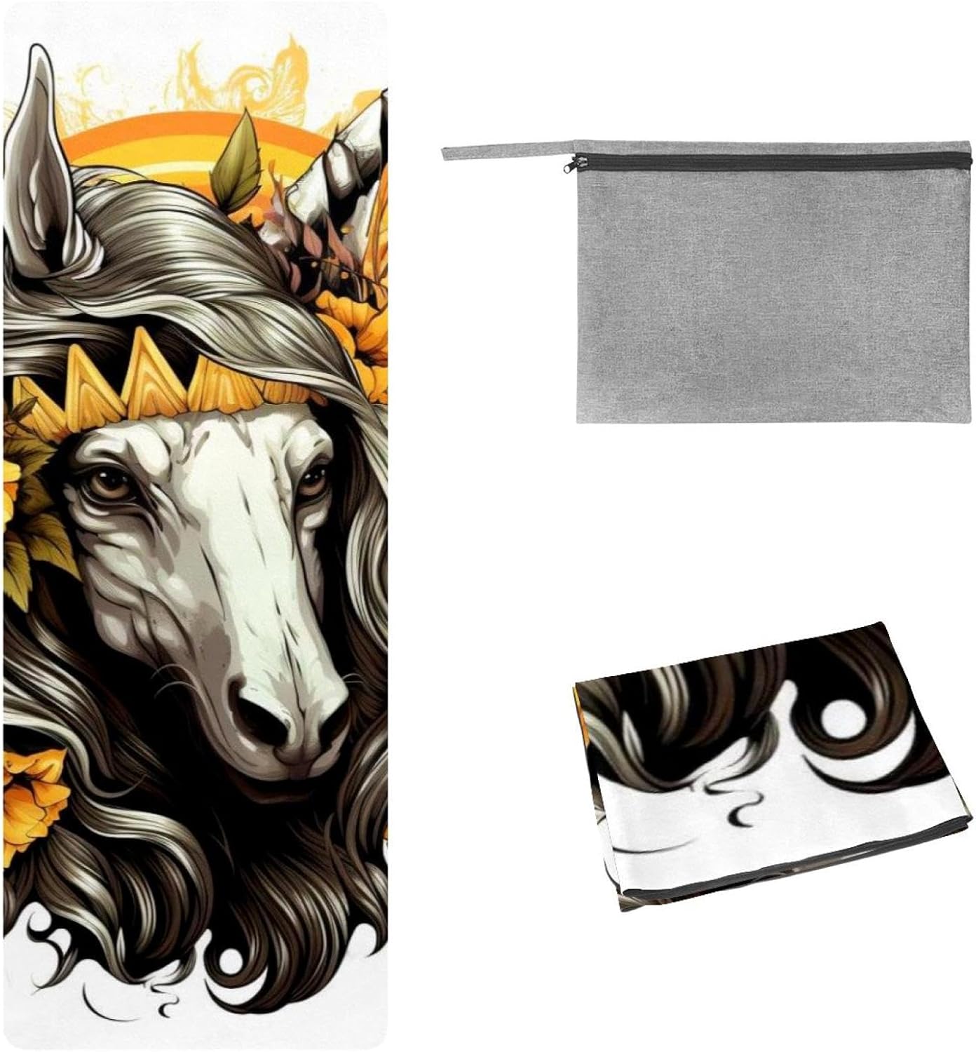 Yoga Towel, Unicorn Skull Horse Sunflower Non Slip Sweat Absorbent Hot Yoga Mat Towel for Hot Yoga, Pilates and Fitness - 72.8" x 26.8"