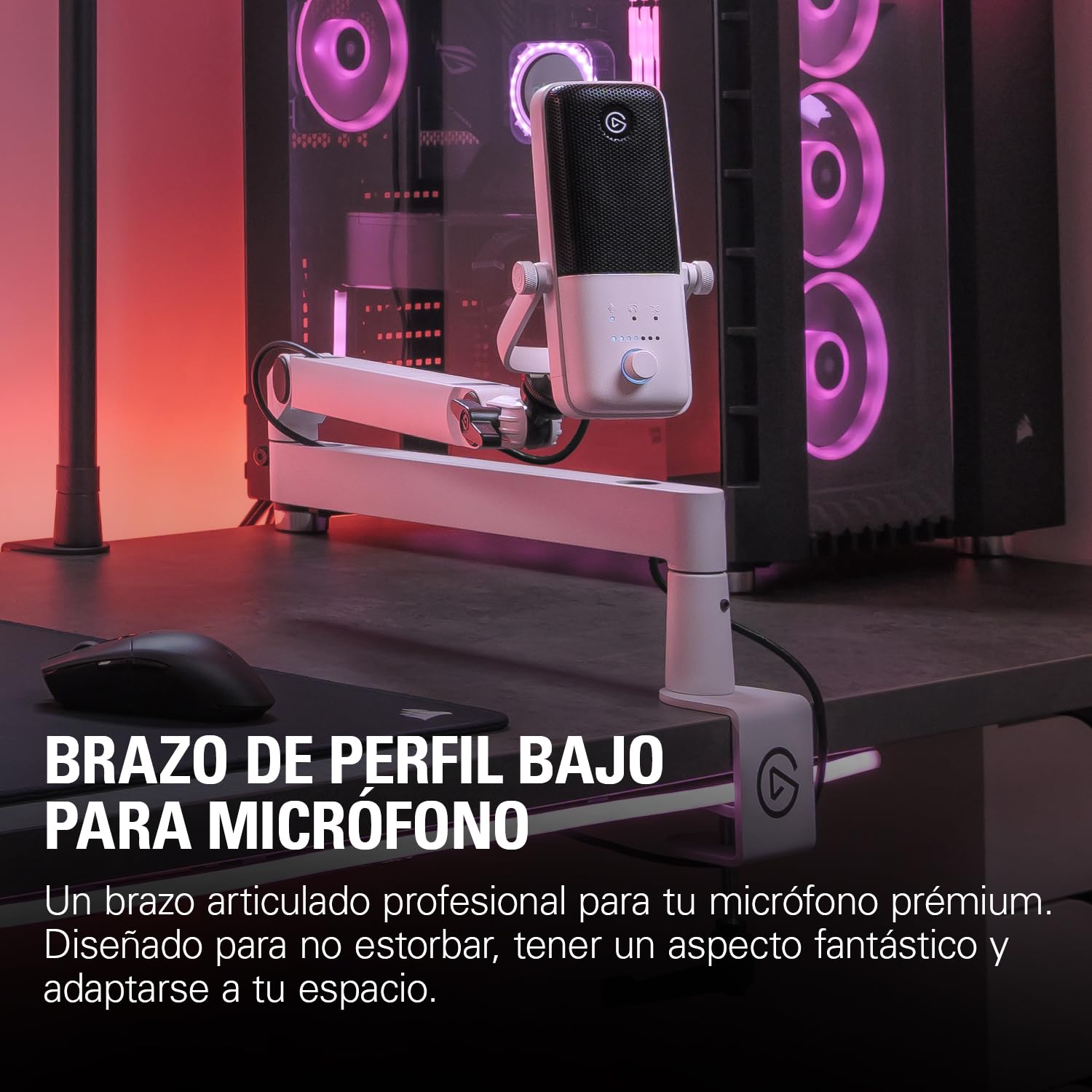 Elgato Wave Mic Arm LP White - brazo articulado prémium de perfil bajo con ranuras, abrazadera de mesa, montura versátil y totalmente ajustable, ideal para podcasts, streaming, juegos, oficina