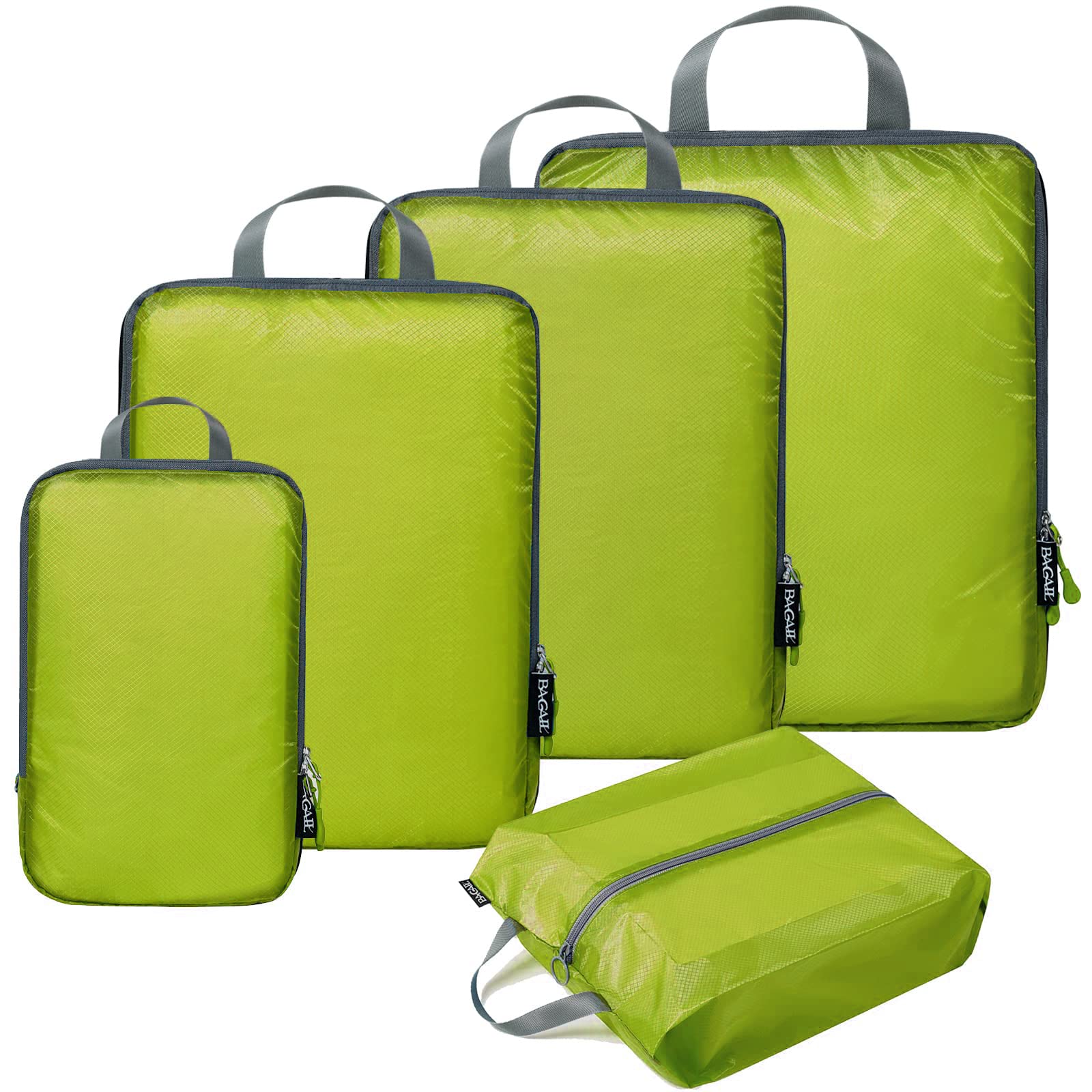 BAGAIL 5 Set Ultralight Compression Packing Cubes Travel Accessories Expandable Packing Organizers(Green)