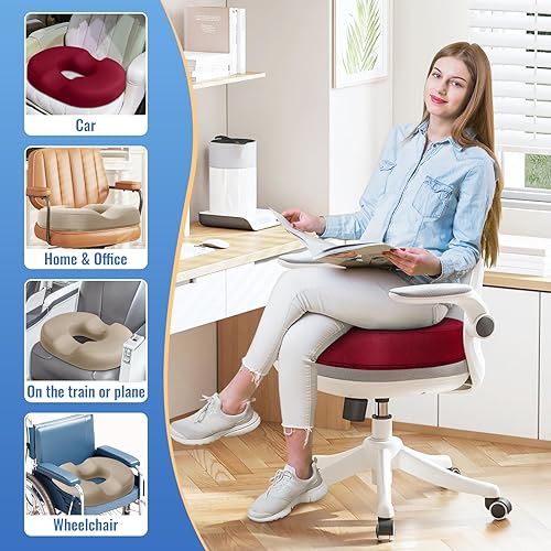 Miniatura 45 de CloudBliss Cojín de asiento con forma de dona para aliviar el dolor del coxis y hemorroides, cojín de espuma viscoelástica para embarazo posparto