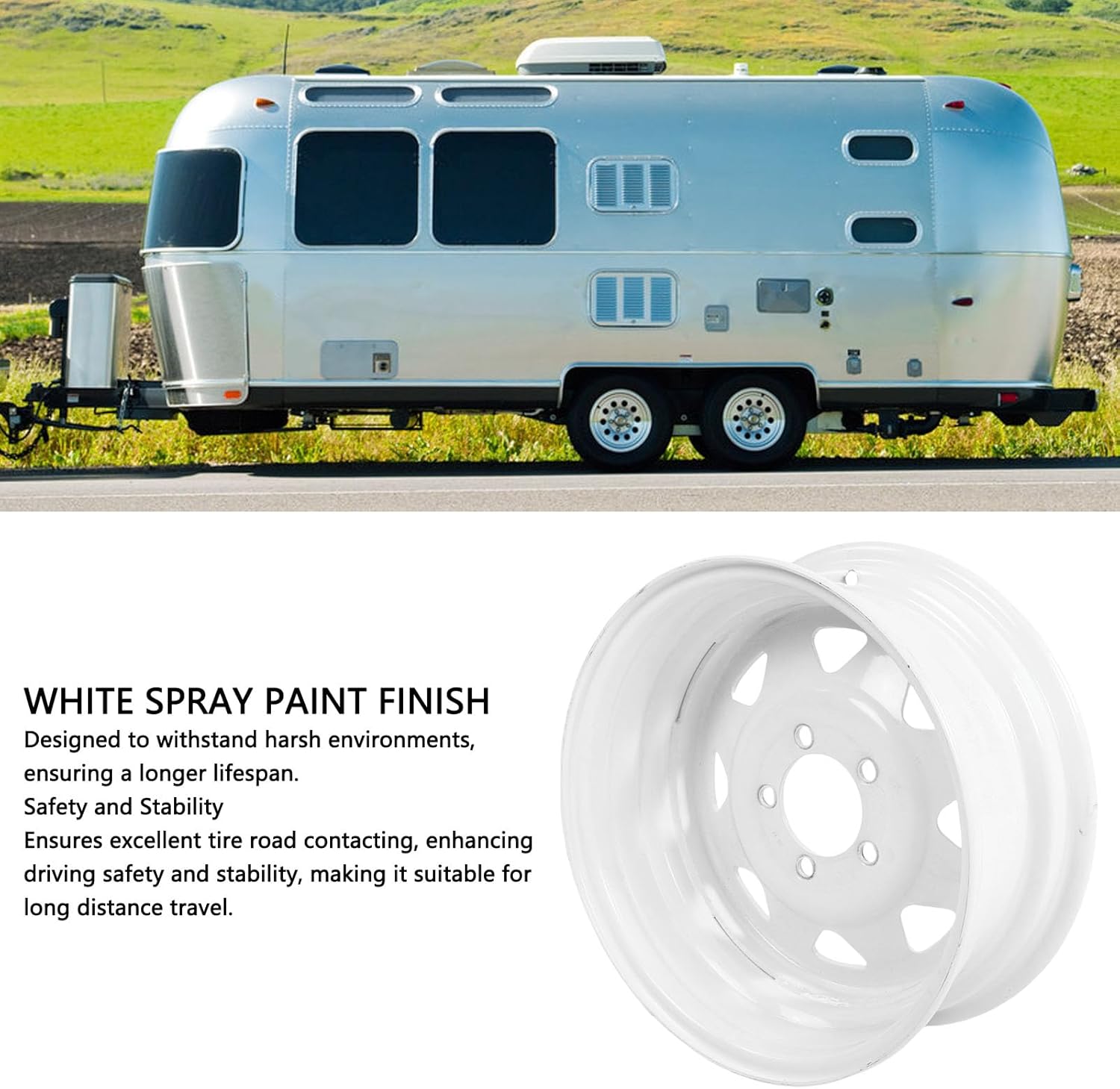 Trailer Rim Wheel 15in 15X6 5 Lug Hole Bolts Steel Highway Wheel White Spoke, 5 Bolts Holes Heavy Duty Steel Boat Trailer Wheeling Rim