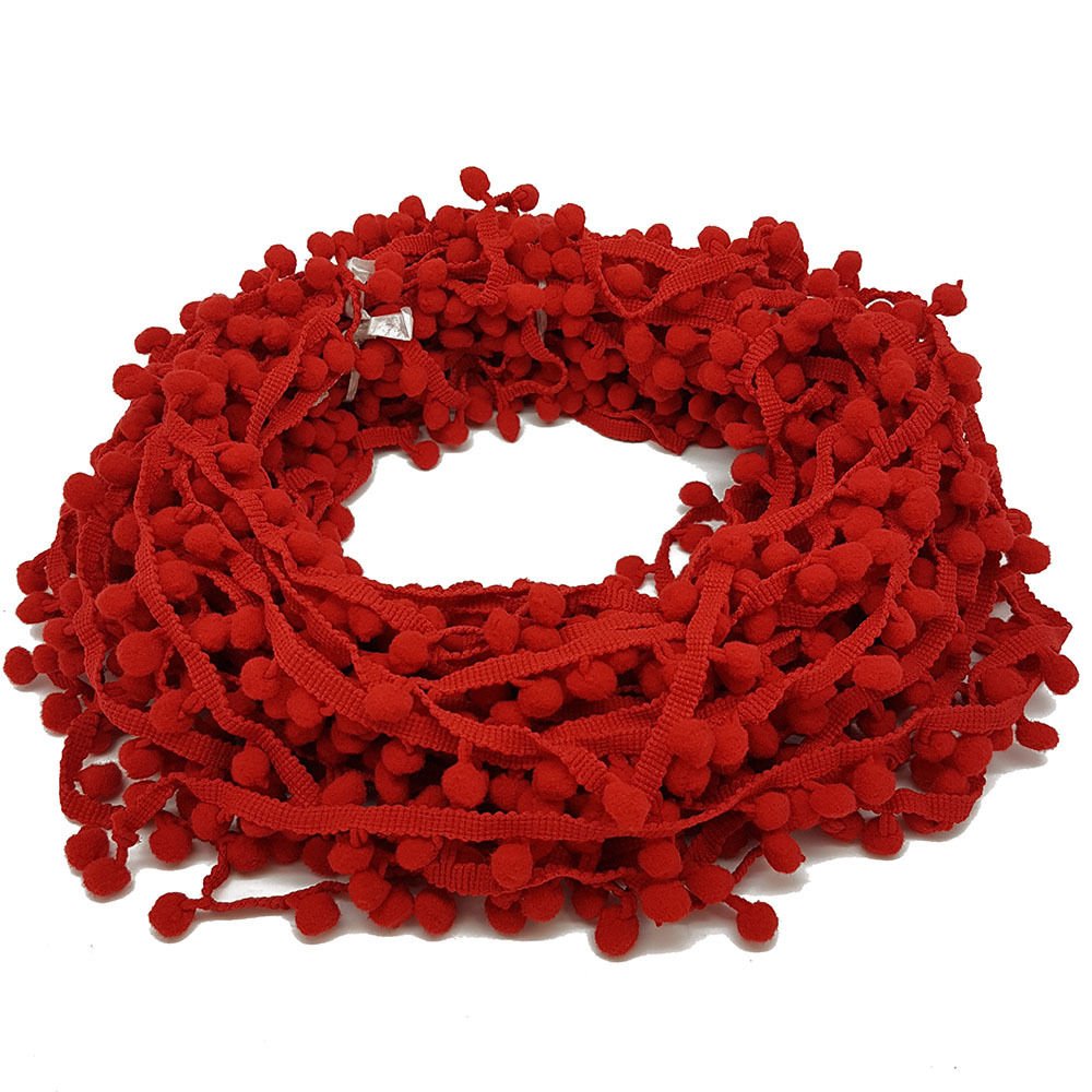 Pom Pom Trim Trimming Sewing Craft Per Metre 10mm Bobble Fringe Pompom Quality (Red) by Accessories Attic