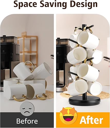 Miniatura 6 de Lorbro Árbol de taza de café con 8 ganchos, soporte para taza, soporte de bambú para tazas de café, árbol de taza de encimera, soporte para tazas,