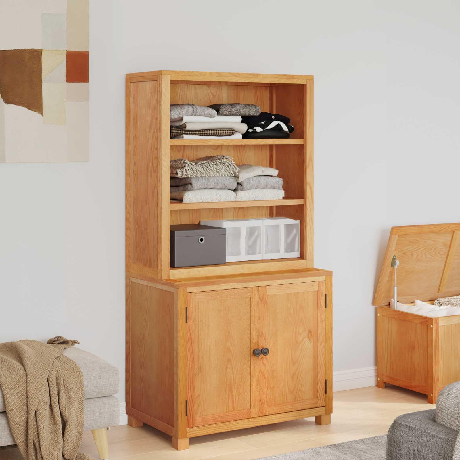 Aufbewahrungsmöbel-Set mit Türen 2 Stück Braun 80 x 50 x 160 cm aus massivem Eichenholz mit viel Stauraum für Wohnzimmer, Schlafzimmer oder Flur, stabiles Design, einfache Pflege