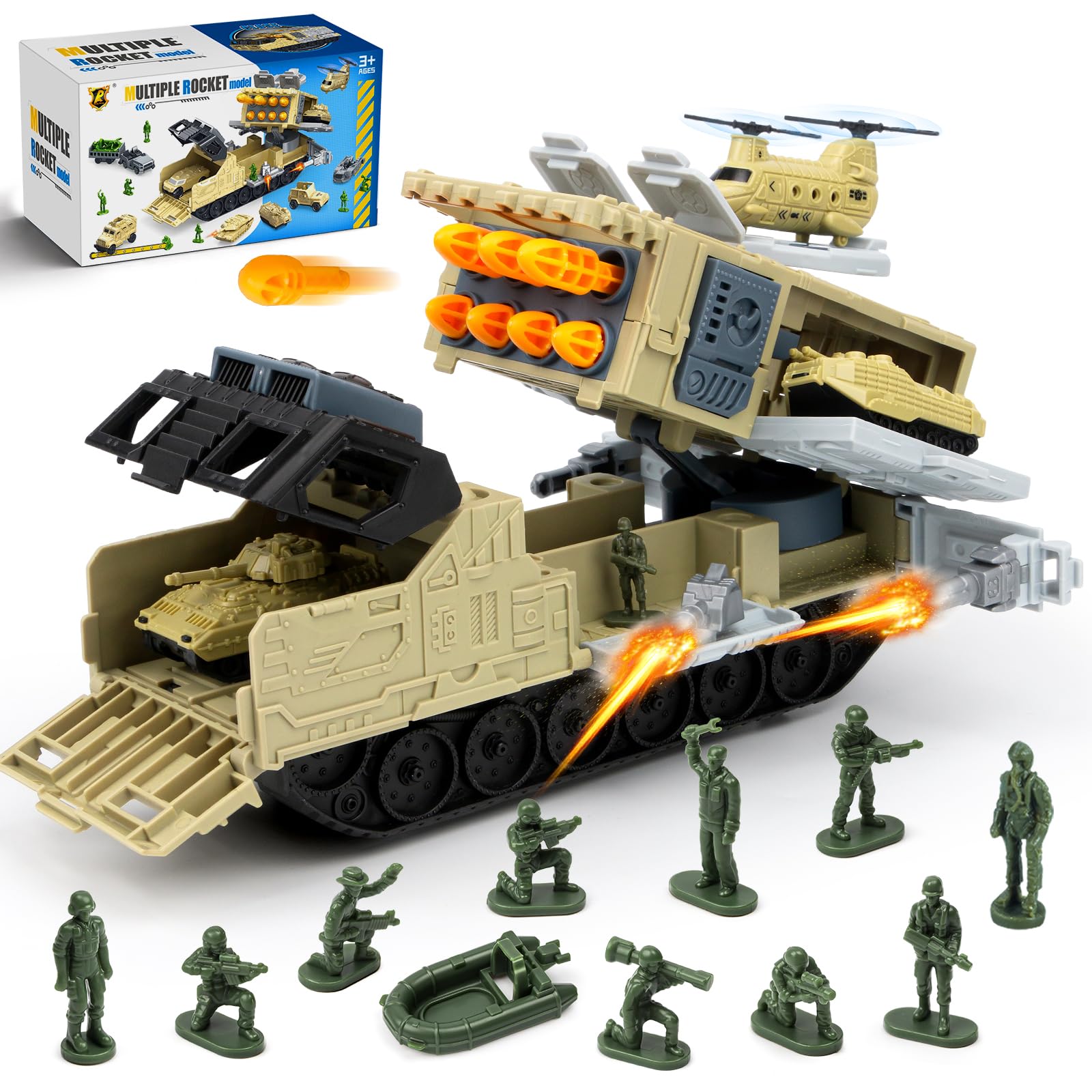 Military Toy Set for Kids, Missile Vehicle with Military Tanks Aircraft and Soldier Figures, Army Vehicle Army Toy, Birthday for Boys Girls Age 3+