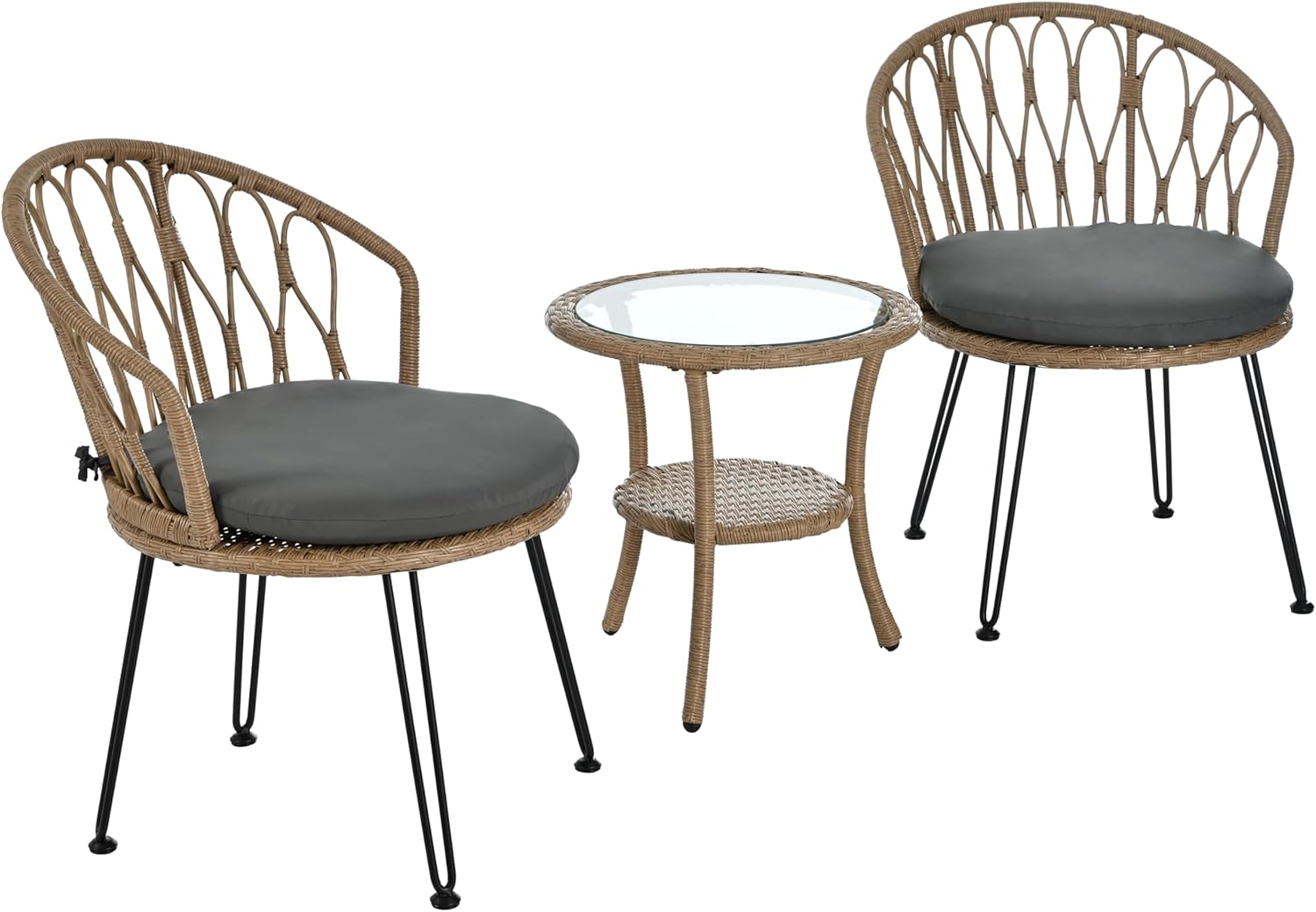 Patio Furniture Set with Small Outdoor Table, Comfortable and Durable Rattan Chairs, Stylish Patio Bar Set w/Sillas para Balcon, Sillas para Patio Exterior, Easy Assembly (Grey)
