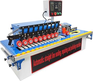 INTSUPERMAI Automatic Edge Banding Machine for Straight and Curved Edges, Woodworking Edge Bander Automatic Trimming, Double-sided Polishing, Adjustable Speed 0-6m/min