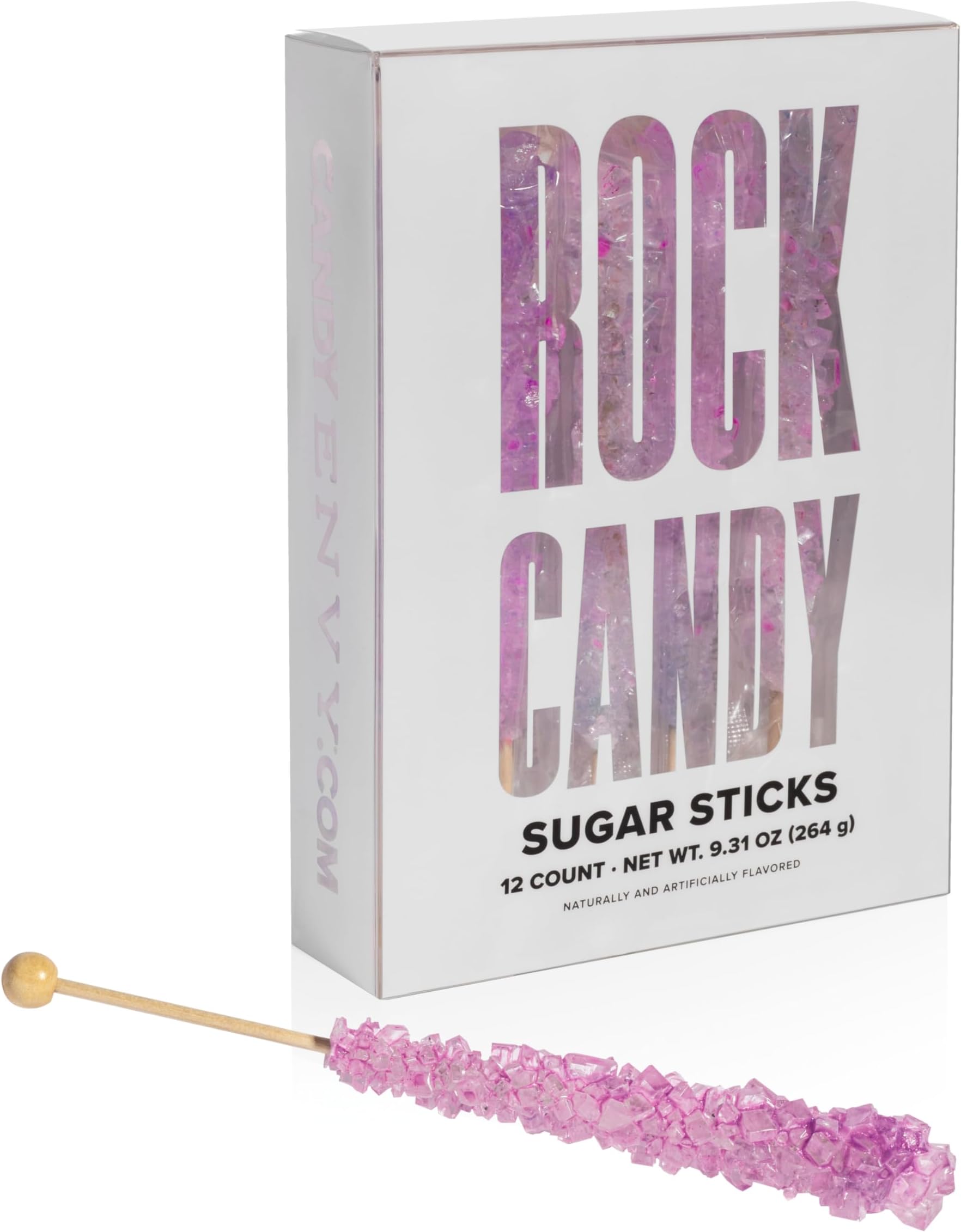 Candy Envy - Lavender Rock Candy Sugar Sticks - Tutti Frutti Flavored - 12 Individually Wrapped Party Favors