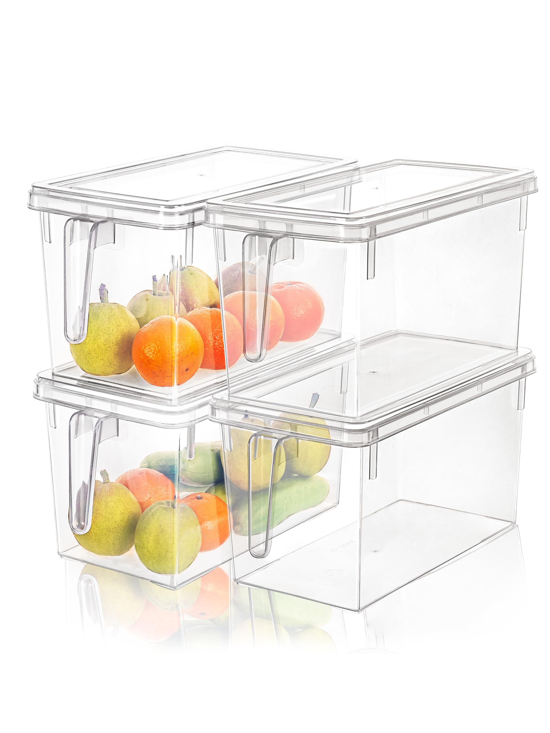 Cetomo 6.5L*4 Food Storage Container, Fridge Organizer with Handle, Plastic Refrigerator Organizers with Lid for Pantry and Fruits, BPA free, Freezer Safe, Microwave Safe, Durable, Clear, 6.5L-4 Pack