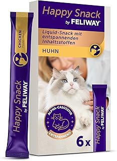 Happy Snack by FELIWAY, Huhn Geschmack, leckerer, beruhigender Leckerbissen, 6 cremige Snacksticks - Hilft Katzen, Sich enspannter zu fühlen, Entspannung zum Snacken product image
