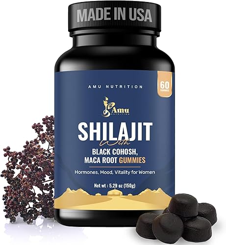 AMU NUTRITION Shilajit - Gomitas para hombres y mujeres con raíz de maca y cohosh negro (60 unidades (paquete de 1), raíz de maca y cohosh negro