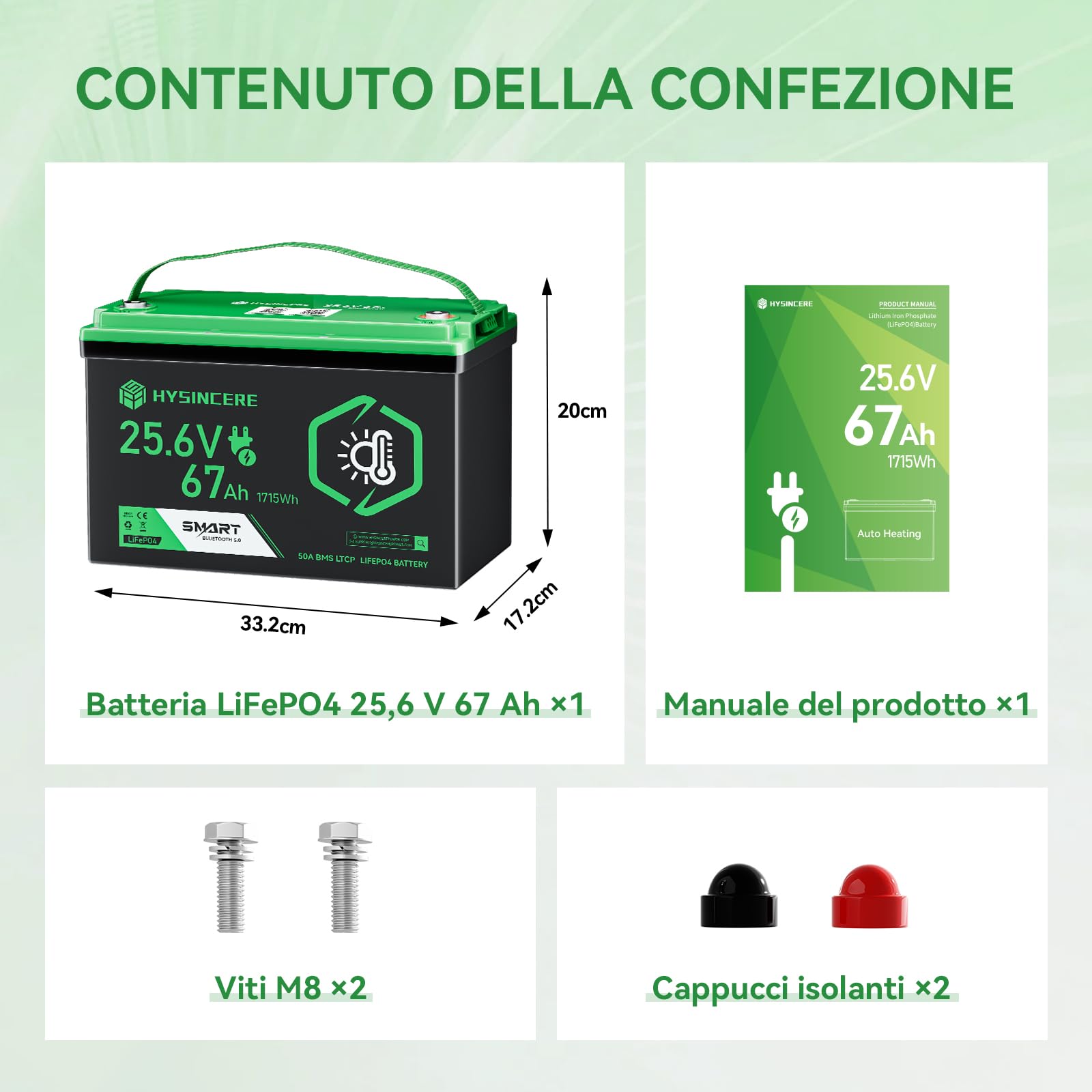 Batteria al Litio LiFePO4 24 V 63 Ah, 1715 Wh con BMS e Riscaldamento Automatico, durata di 10 anni, oltre 4000+ Cicli, Ideale per Sistemi Off-grid, Barca, Camper