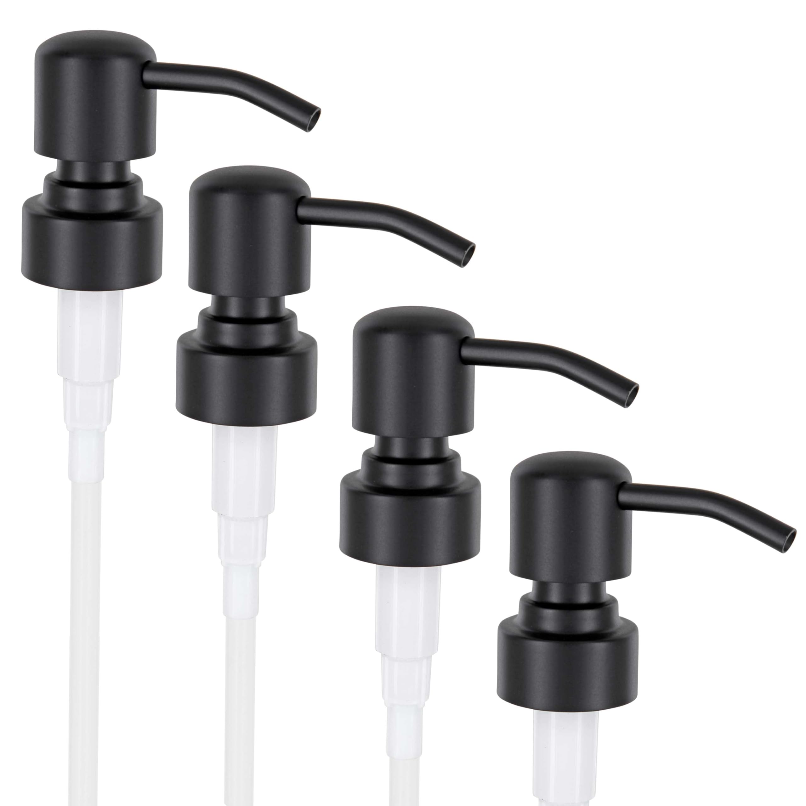 ALTGLAS 4 Pcs Soap Dispenser Pump Head 'Zagreb' - Spare Replacement for Standard Neck Size - 26-28 mm Thread From Stainless Steel (Black)