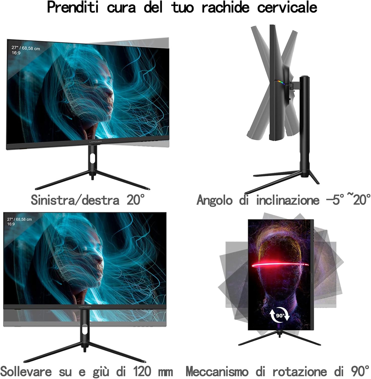 LC-Power 27 PC Monitor 4K Ultra HD, 3840 x 2160, 144Hz, IPS, HDR400, 1ms, DP 1.4, 2x HDMI 2.1, 1x USB-C, Adaptive Sync, PiP, PbP, FPS, RTS LC-Power 27 PC Monitor 4K Ultra HD, 3840 x 2160, 144Hz, IPS, HDR400, 1ms, DP 1.4, 2x HDMI 2.1, 1x USB-C, Adaptive Sync, PiP, PbP, FPS, RTS