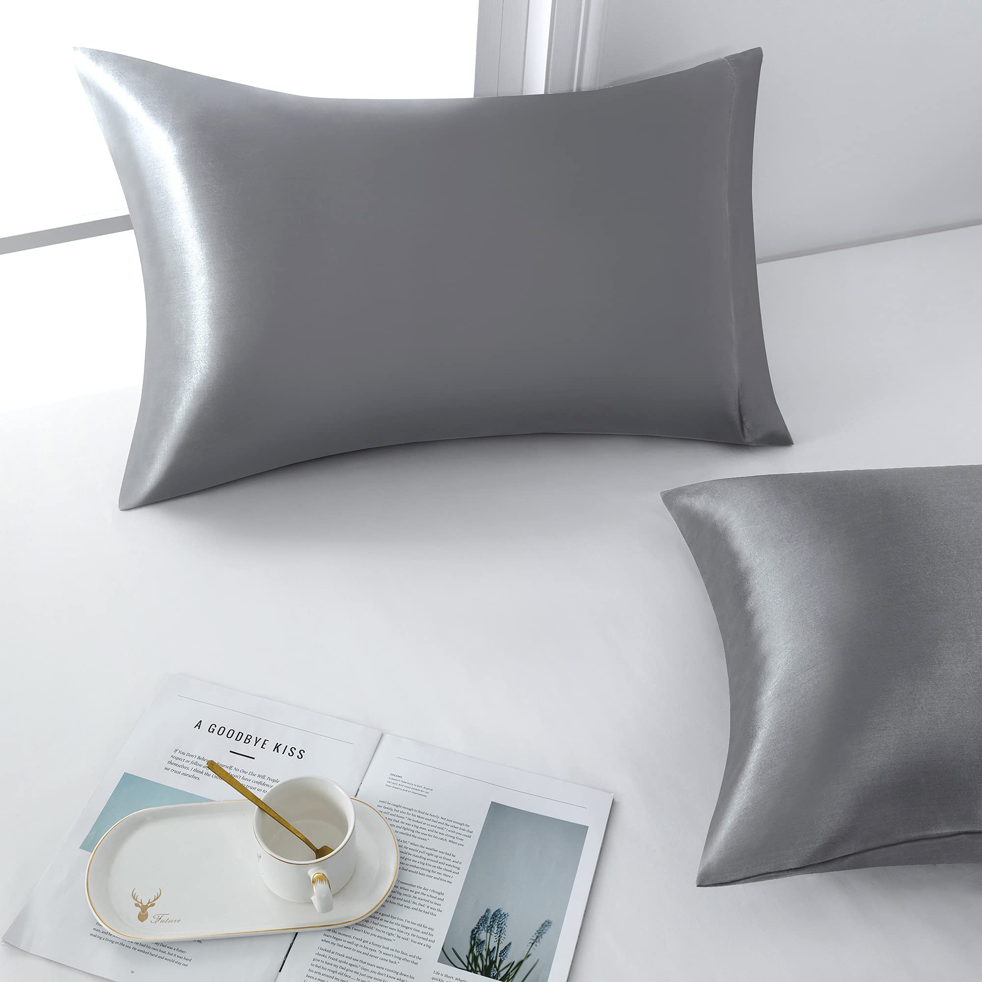 Federe Cuscino Warmstar Cotone Grigio Chiaro 50x75 Cm - 600 Fili, Raso Di Fibra Lunga, Ipoallergeniche, 2 Pezzi - 3