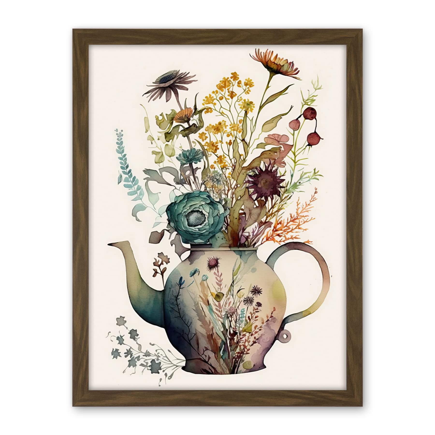 Artery8 Flower Bouquet in a Floral Pattern Ceramic Teapot Artwork Framed Wall Art Print 18X24 Inch