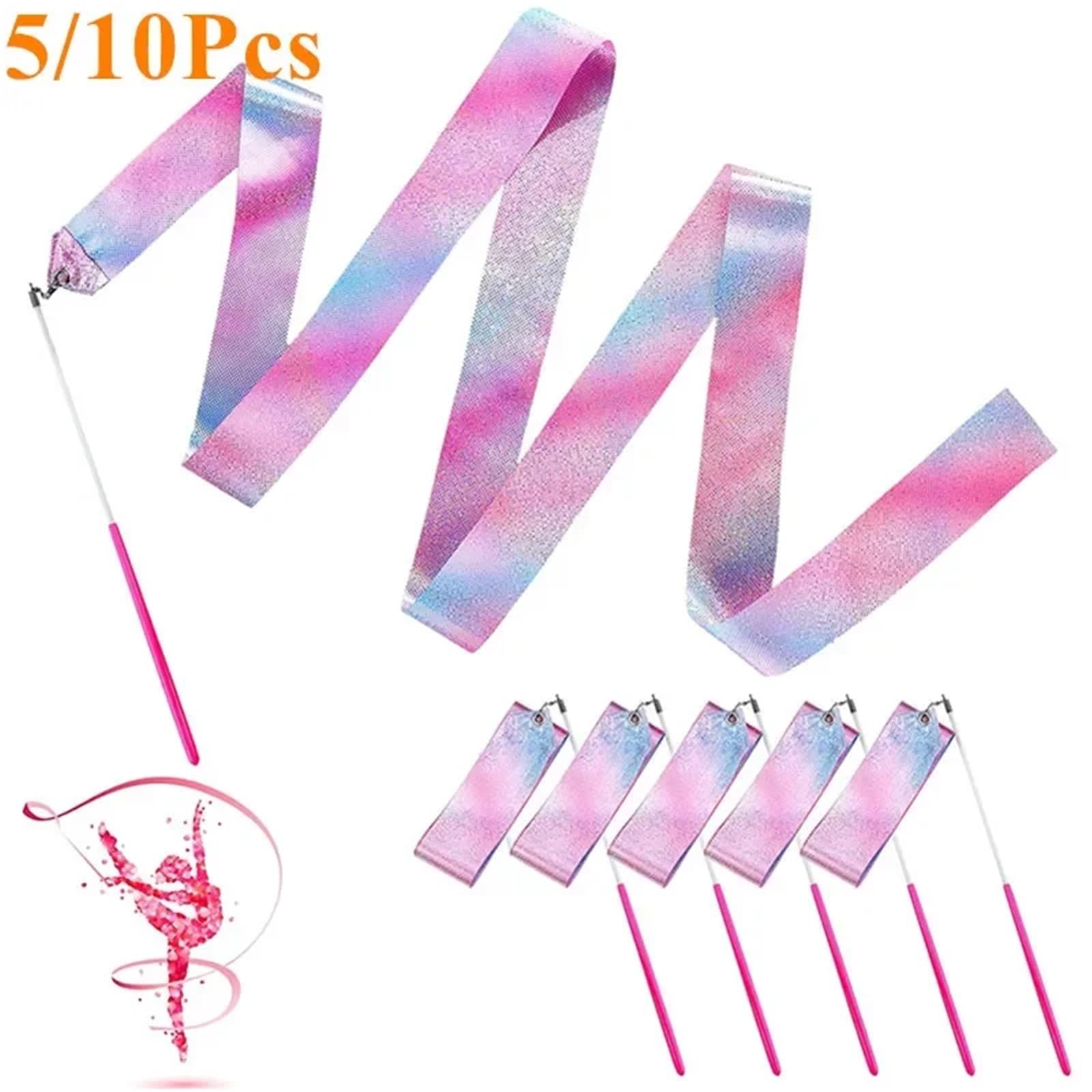 Wstążka gimnastyczna, 5/10 szt. Wielokolorowa wstążka do gimnastyki artystycznej 2/4M(5Pcs Pink,4M)