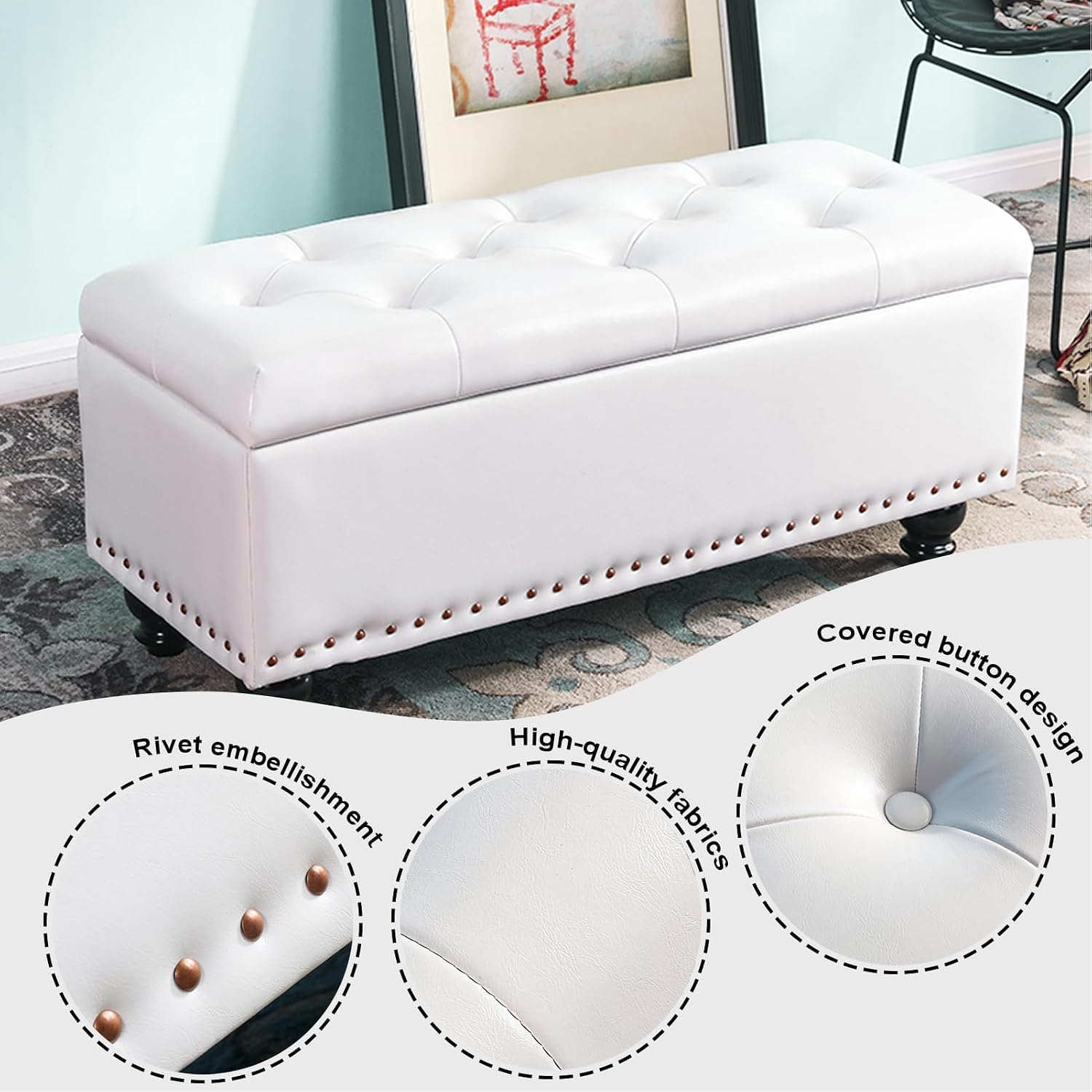 Upholstered Storage Bench with Seating Large Entryway Bench for Bedroom & Living Room Stylish Storage Box for Clothing & Accessories (Size: 40×40×45cm Color: D)