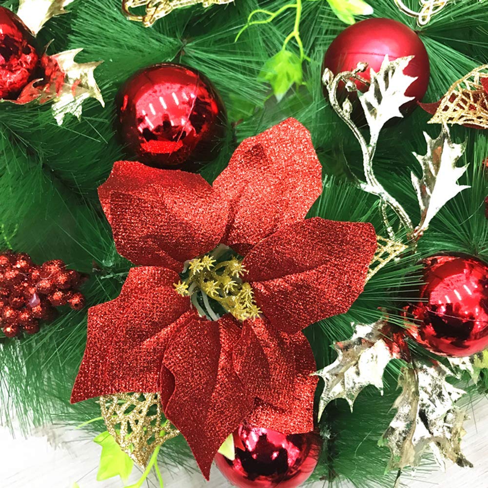 Christmas Wreath, Front Door Christmas Pine Needle Wreath Gold Red