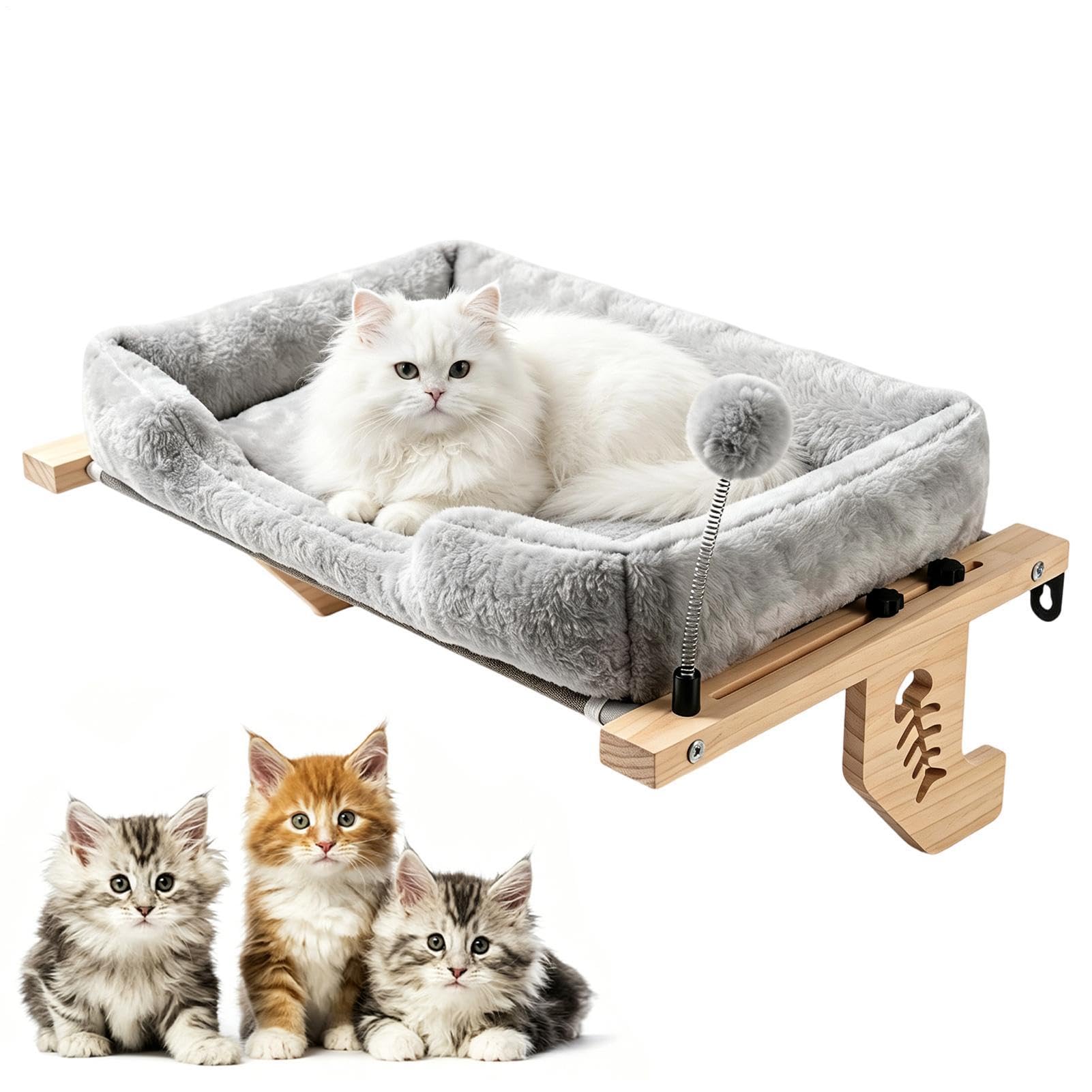 Cama Ventana Para Gatos Lugar De Descanso Con Cojín Mullido Y Pelota | Hamaca De Ventana Para Gatos Para Hogar Apartamento Alféizar Mesita De Noche Cajonera Armario