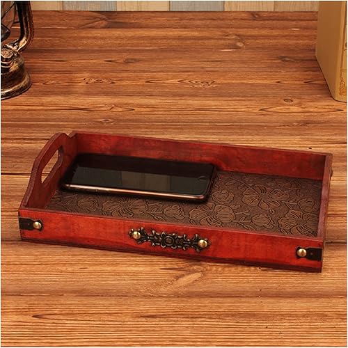 Vista 4 de KIZQYN Bandeja de servir con asa, bandeja rectangular de madera para el desayuno, plato de fiesta, bandeja de té decorativa para el sofá, la cena