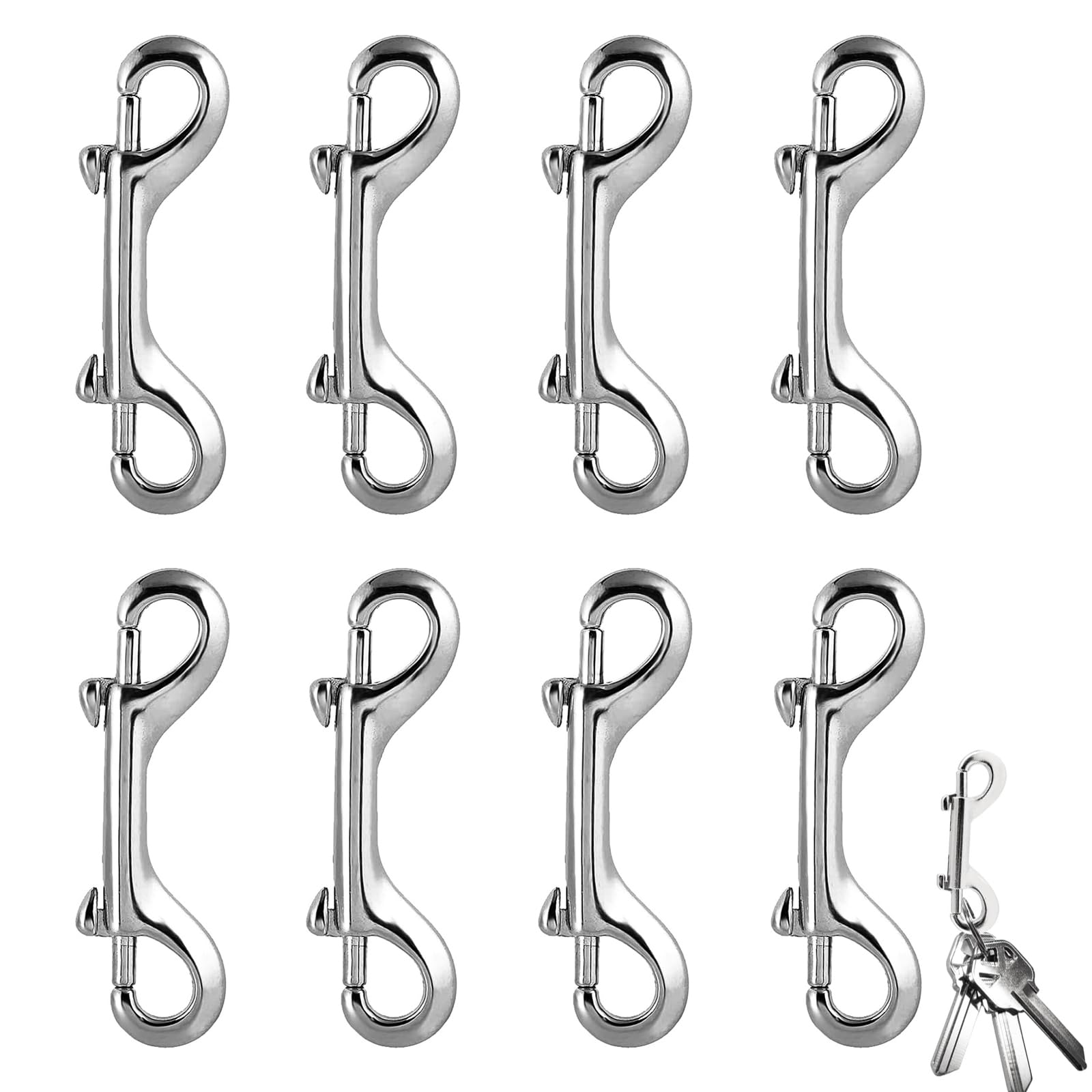 Doppel Karabinerhaken, 8 Stück Doppelkarabiner Zinklegierung，Silber Karabinerhaken Doppelkarabiner, Bolzenschnapper, Doppel Ended Bolzen Set, Ketten Ended Bolzen, für Hunde Leine Wassereimer